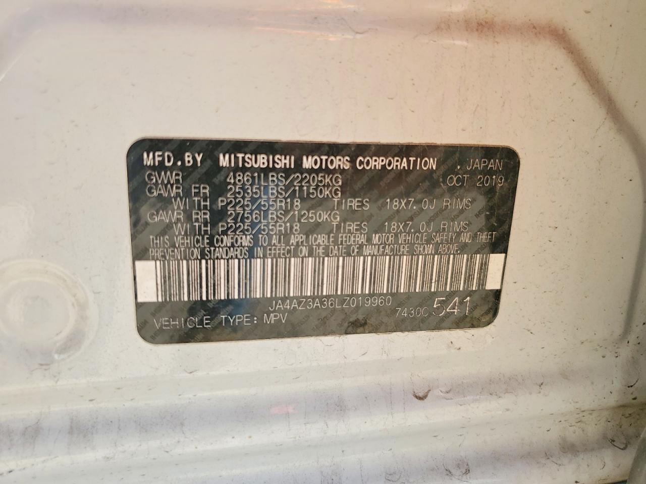 2020 Mitsubishi Outlander Se White vin: JA4AZ3A36LZ019960