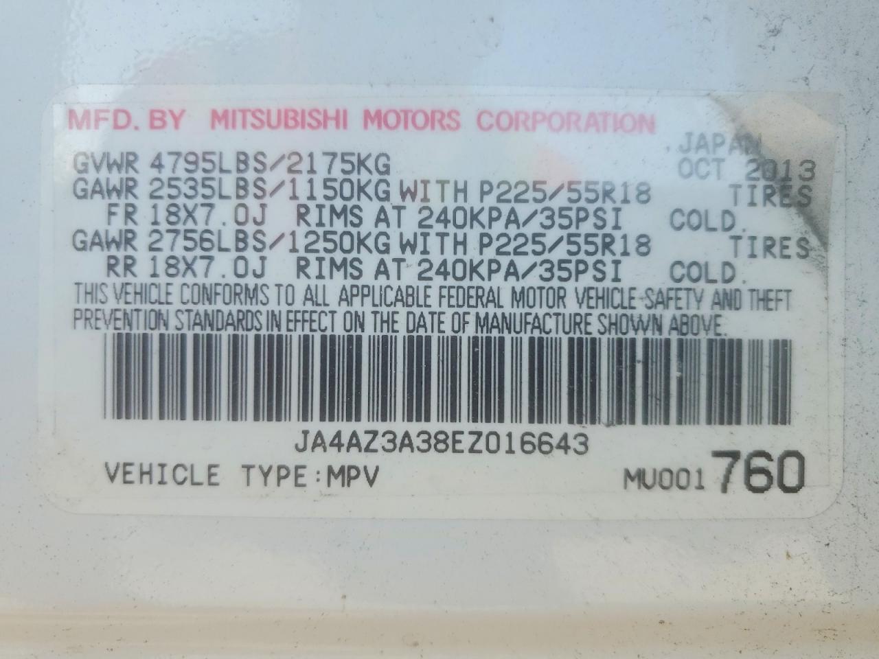 2014 Mitsubishi Outlander Se White vin: JA4AZ3A38EZ016643