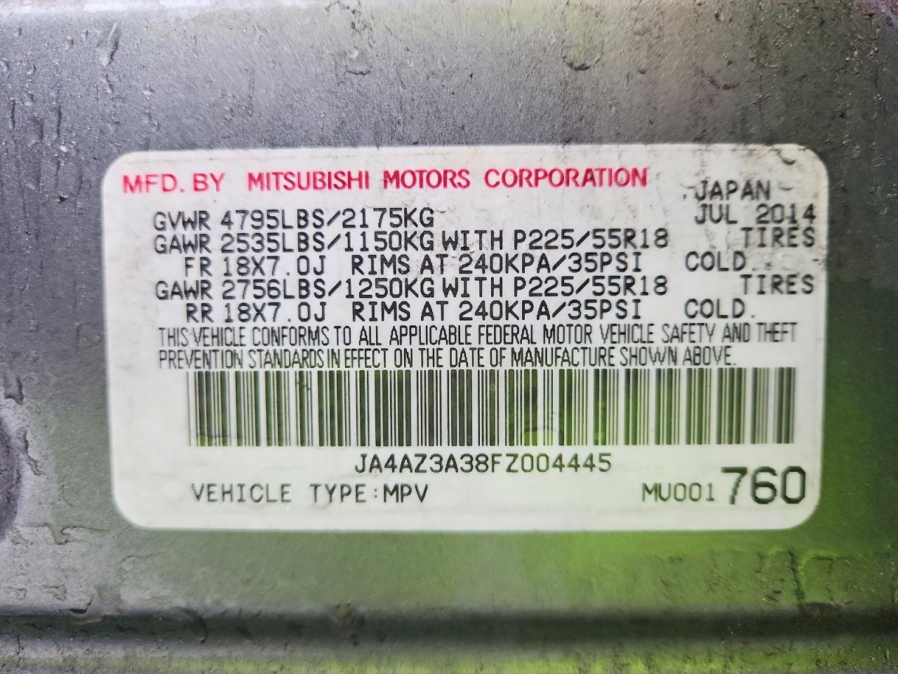 2015 Mitsubishi Outlander Se Gray vin: JA4AZ3A38FZ004445