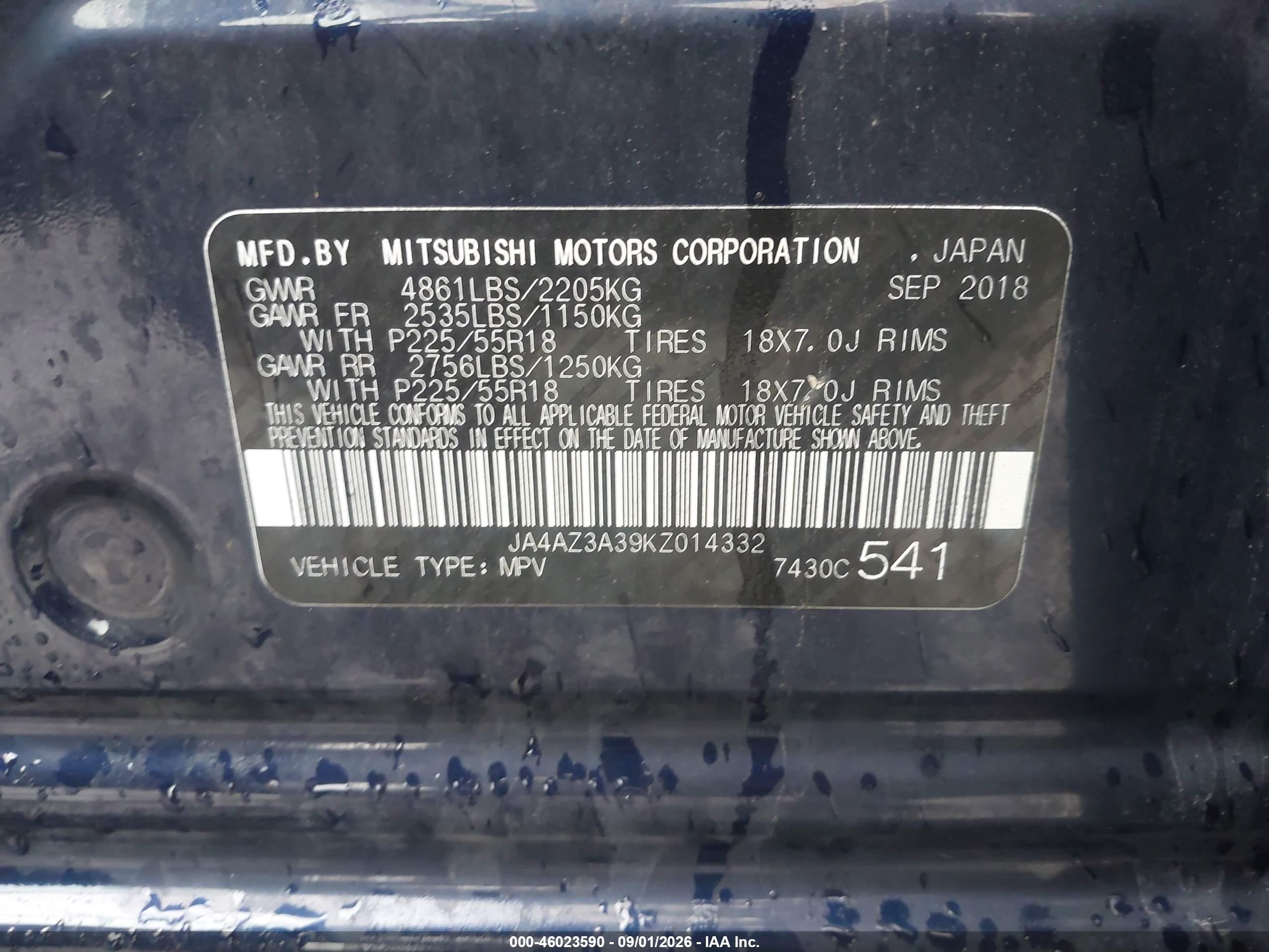 2019 Mitsubishi Outlander Se Blue vin: JA4AZ3A39KZ014332