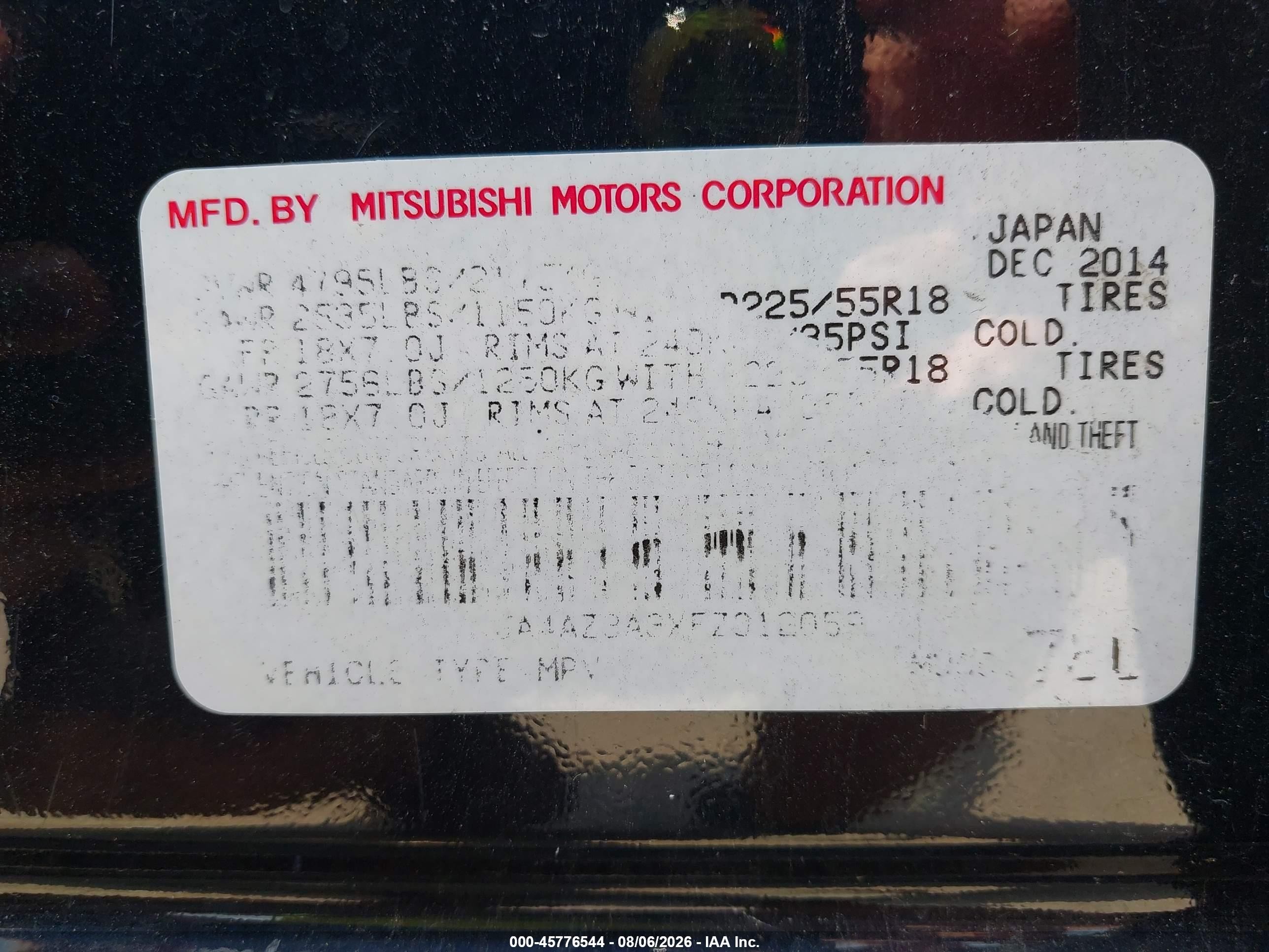 2015 Mitsubishi Outlander Se Black vin: JA4AZ3A3XFZ012059