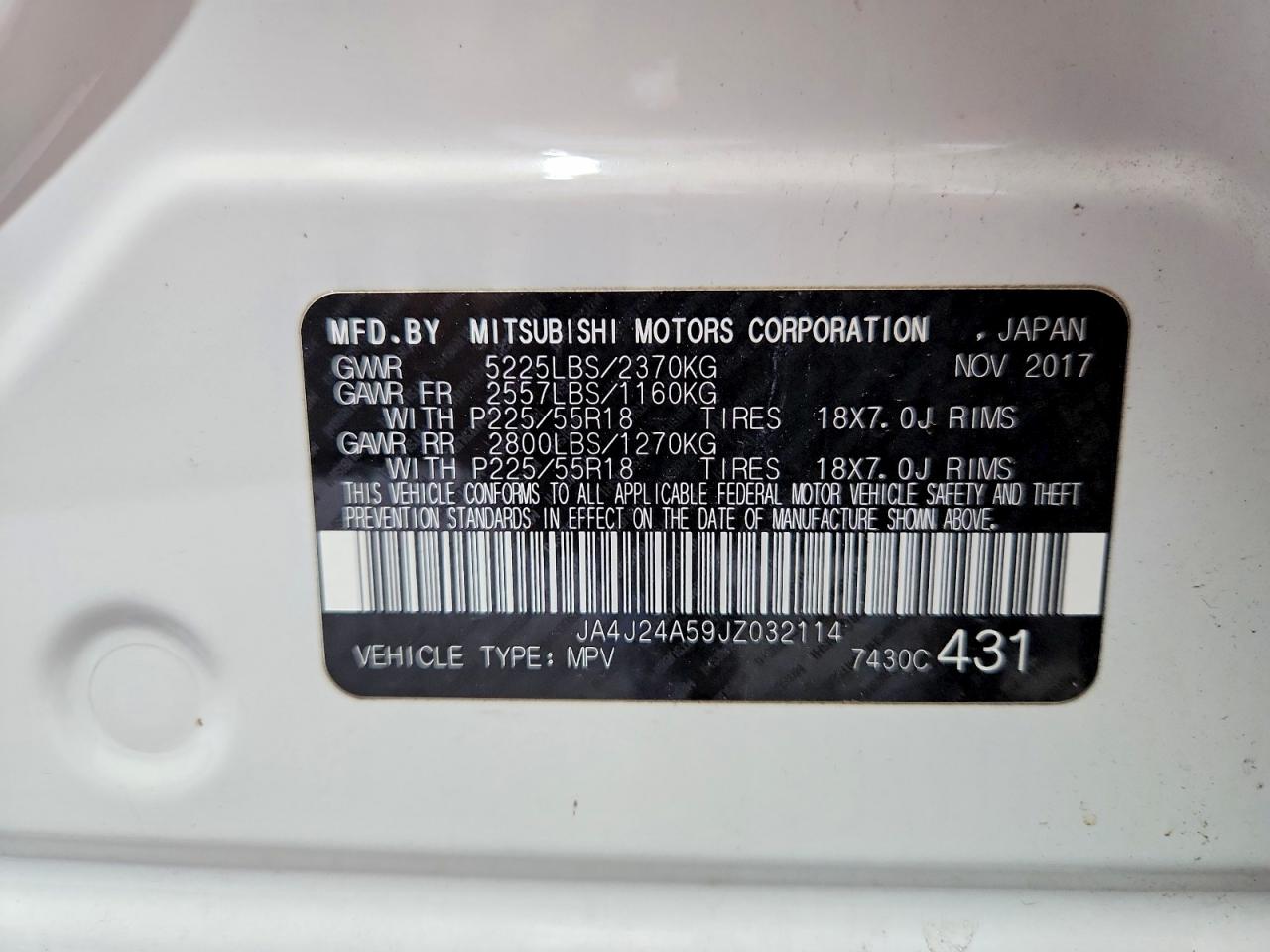 2018 Mitsubishi Outlander Se White vin: JA4J24A59JZ032114