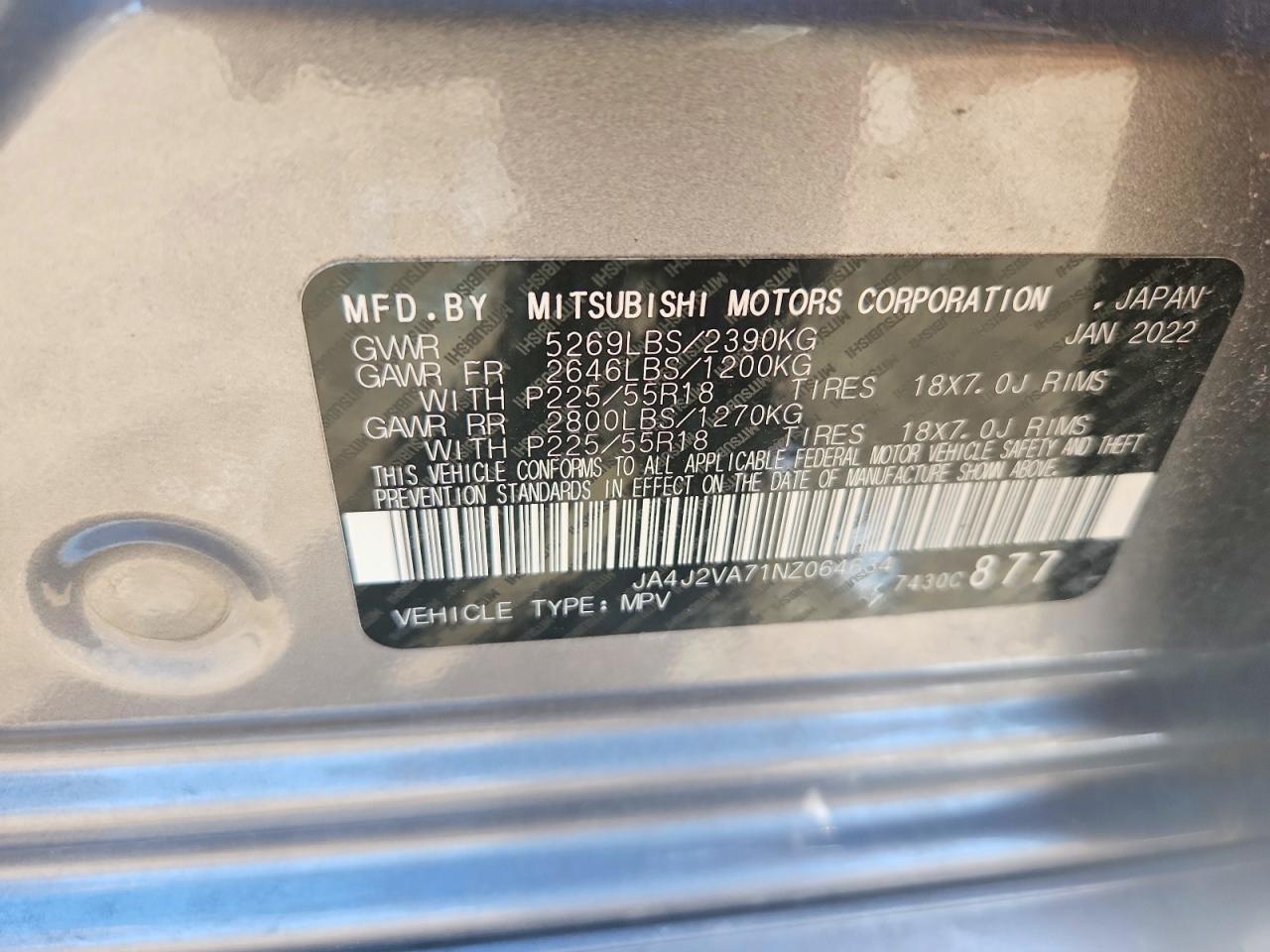 2022 Mitsubishi Outlander Sel Silver vin: JA4J2VA71NZ064634