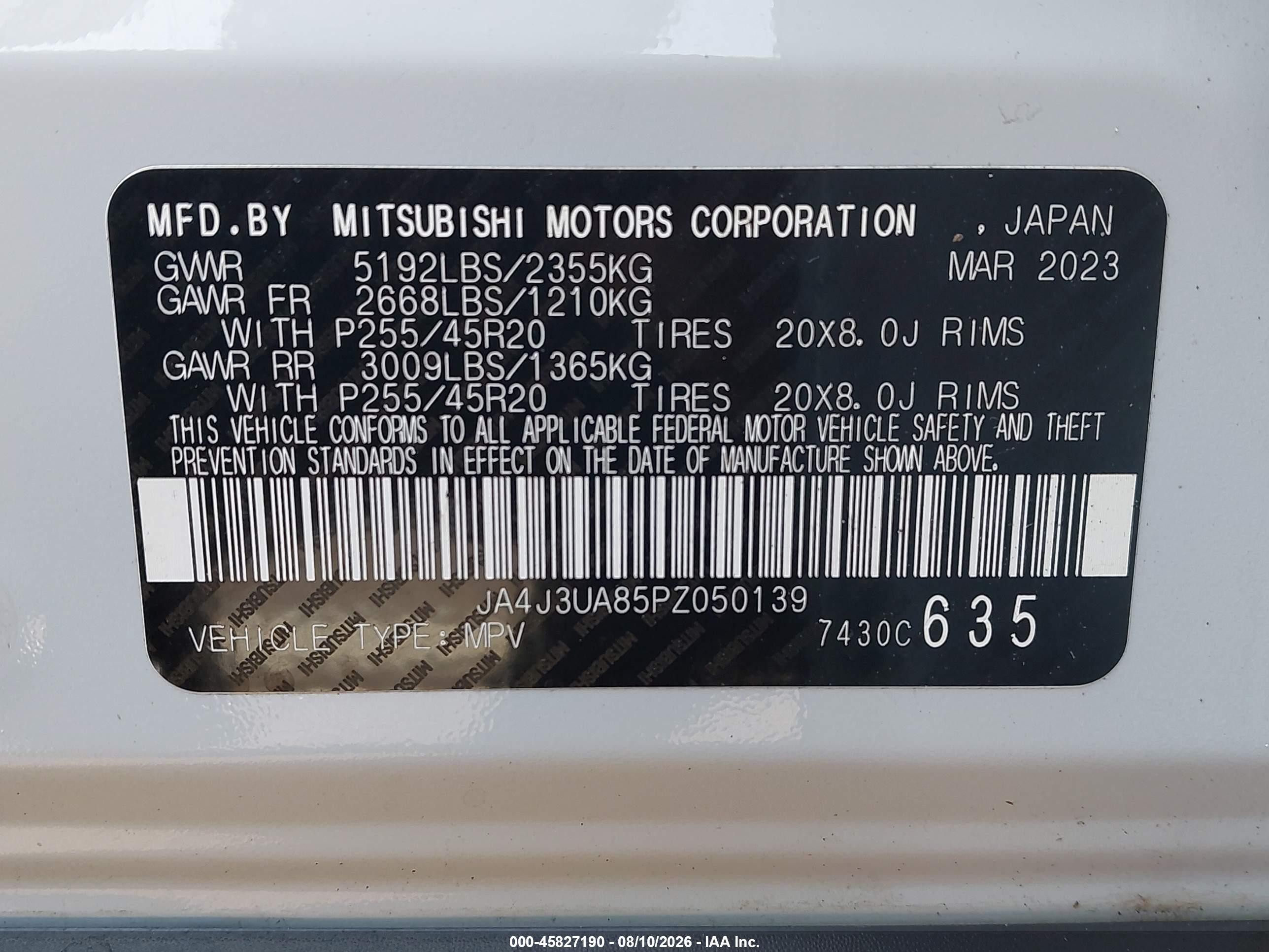 2023 Mitsubishi Outlander Se 2.5 2wd/se Black Edition 2wd/se Special Edition 2wd White vin: JA4J3UA85PZ050139