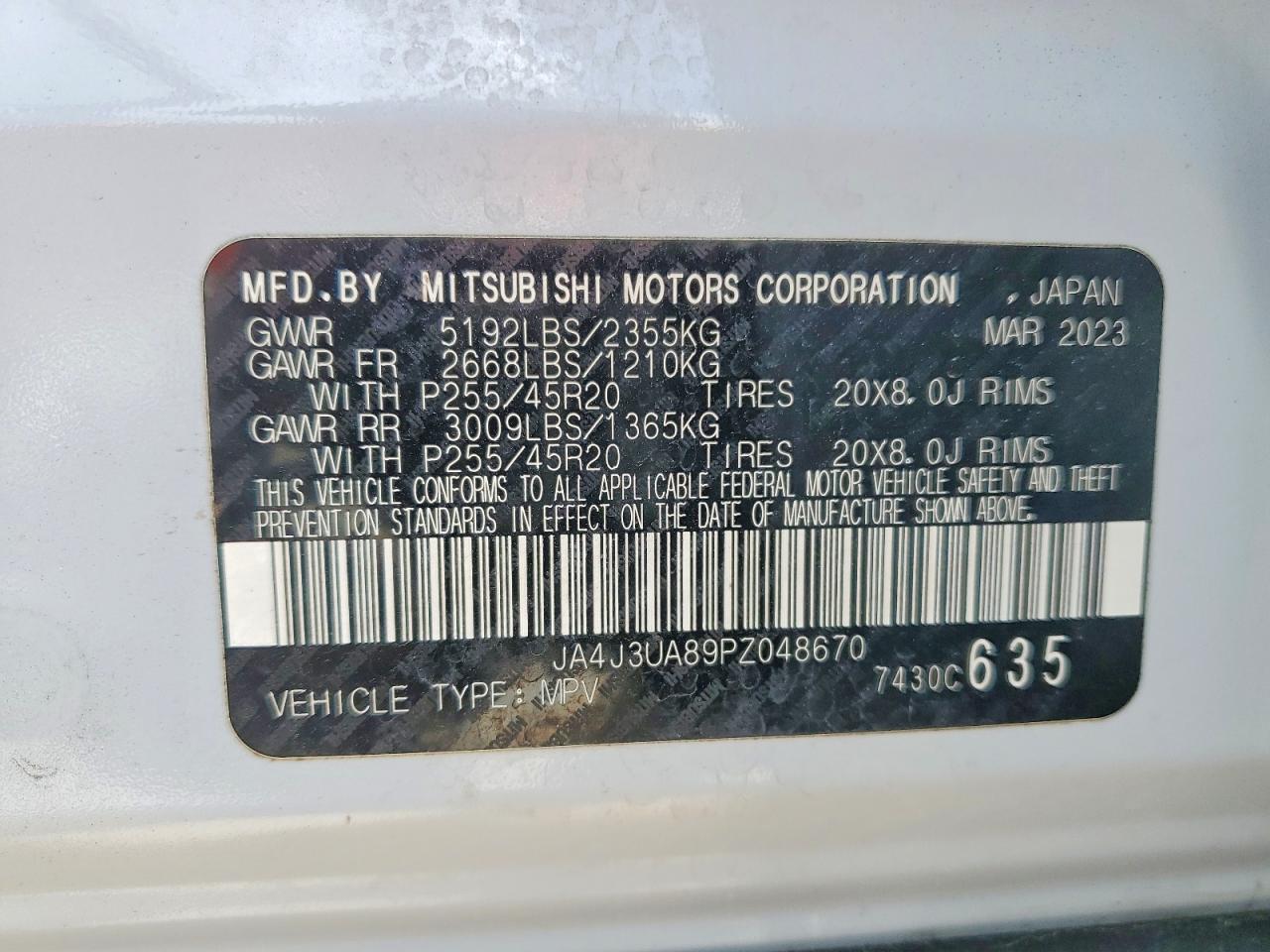 2023 Mitsubishi Outlander Se Белый vin: JA4J3UA89PZ048670