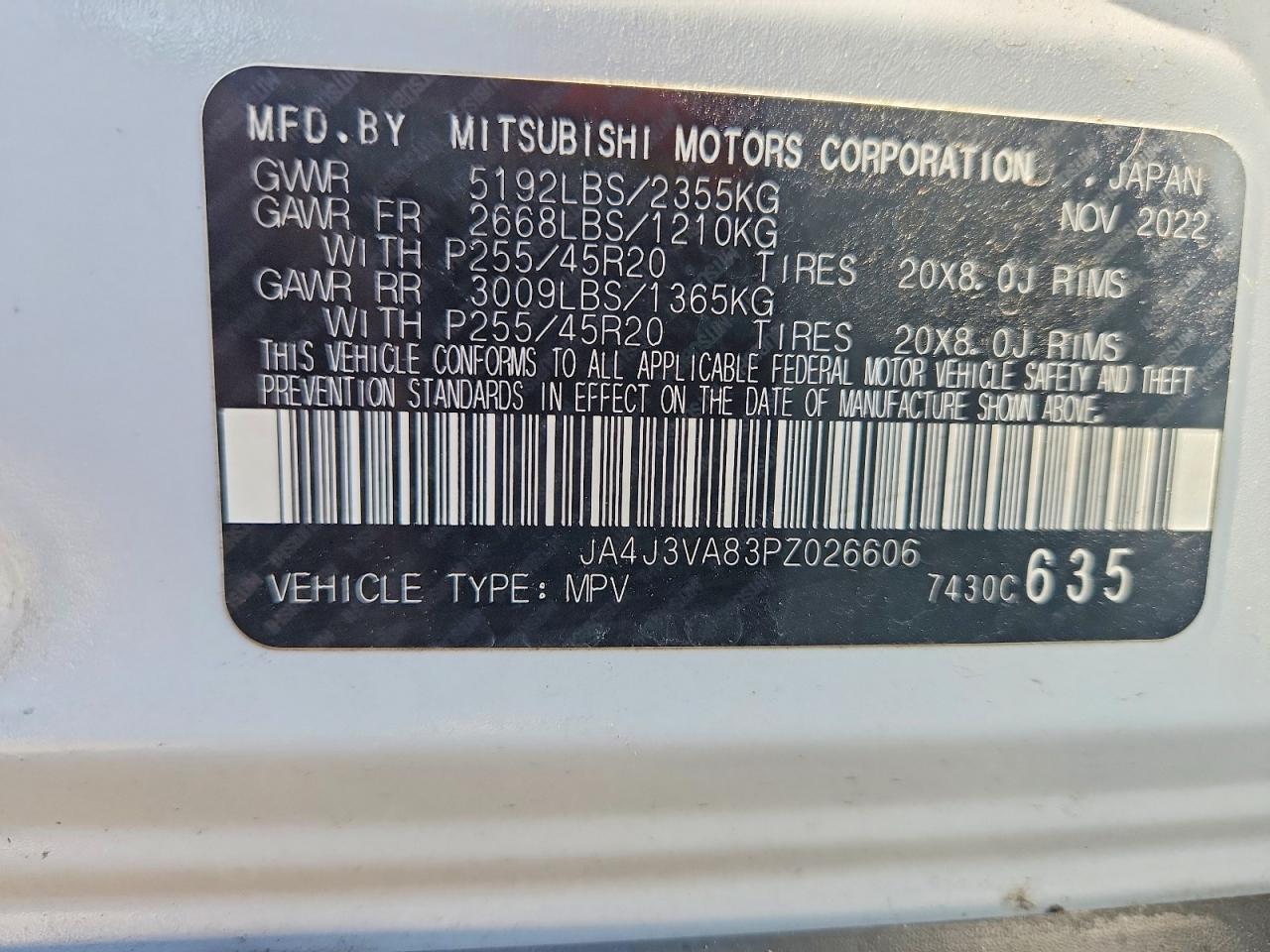 2023 Mitsubishi Outlander Sel White vin: JA4J3VA83PZ026606