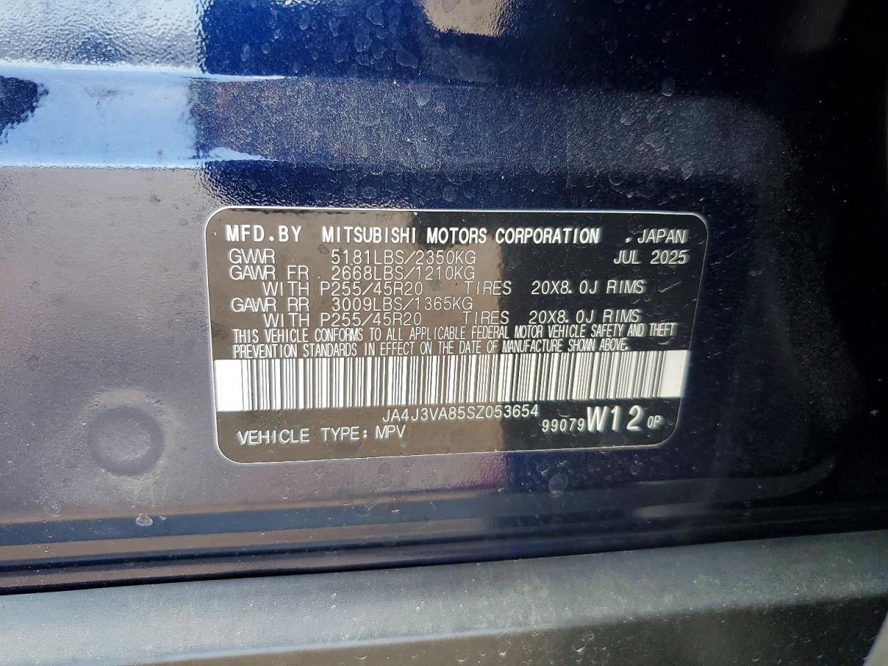 2025 Mitsubishi Outlander Se Blue vin: JA4J3VA85SZ053654