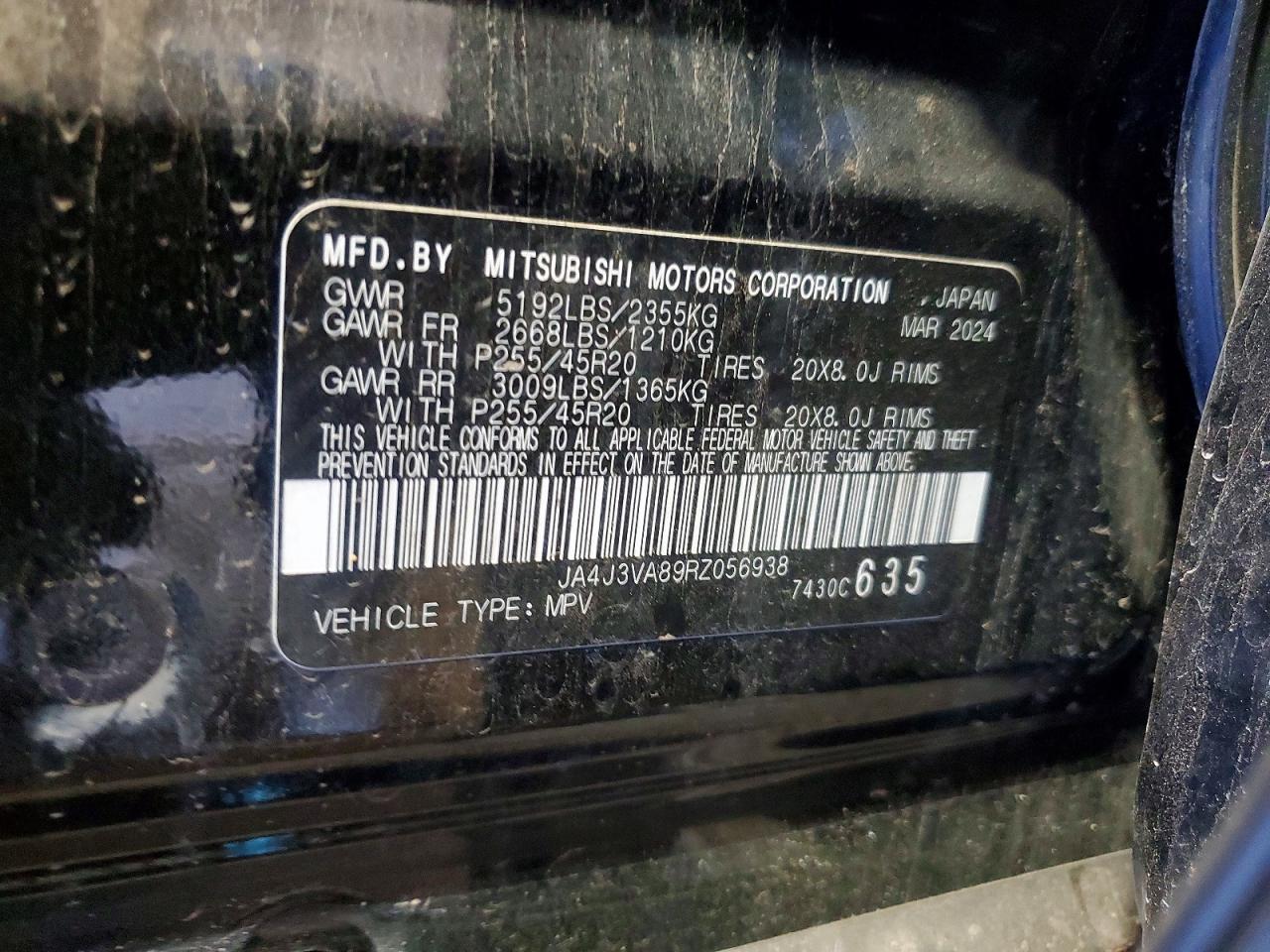 2024 Mitsubishi Outlander Se Black vin: JA4J3VA89RZ056938