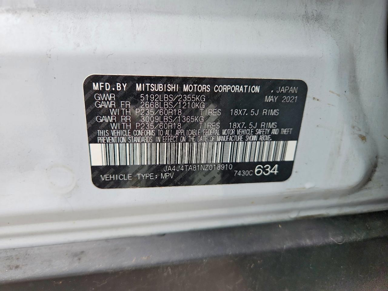 2022 Mitsubishi Outlander Es Белый vin: JA4J4TA81NZ018910
