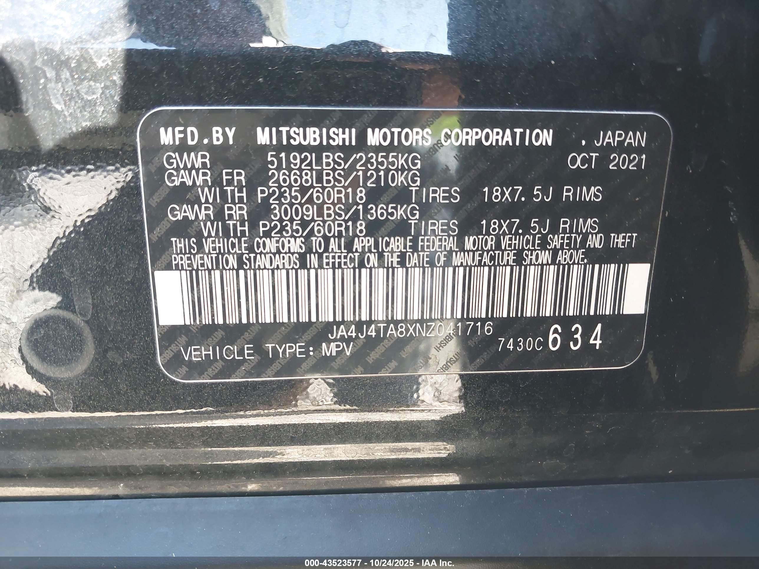 2022 Mitsubishi Outlander Es 2.5 S-awc Black vin: JA4J4TA8XNZ041716