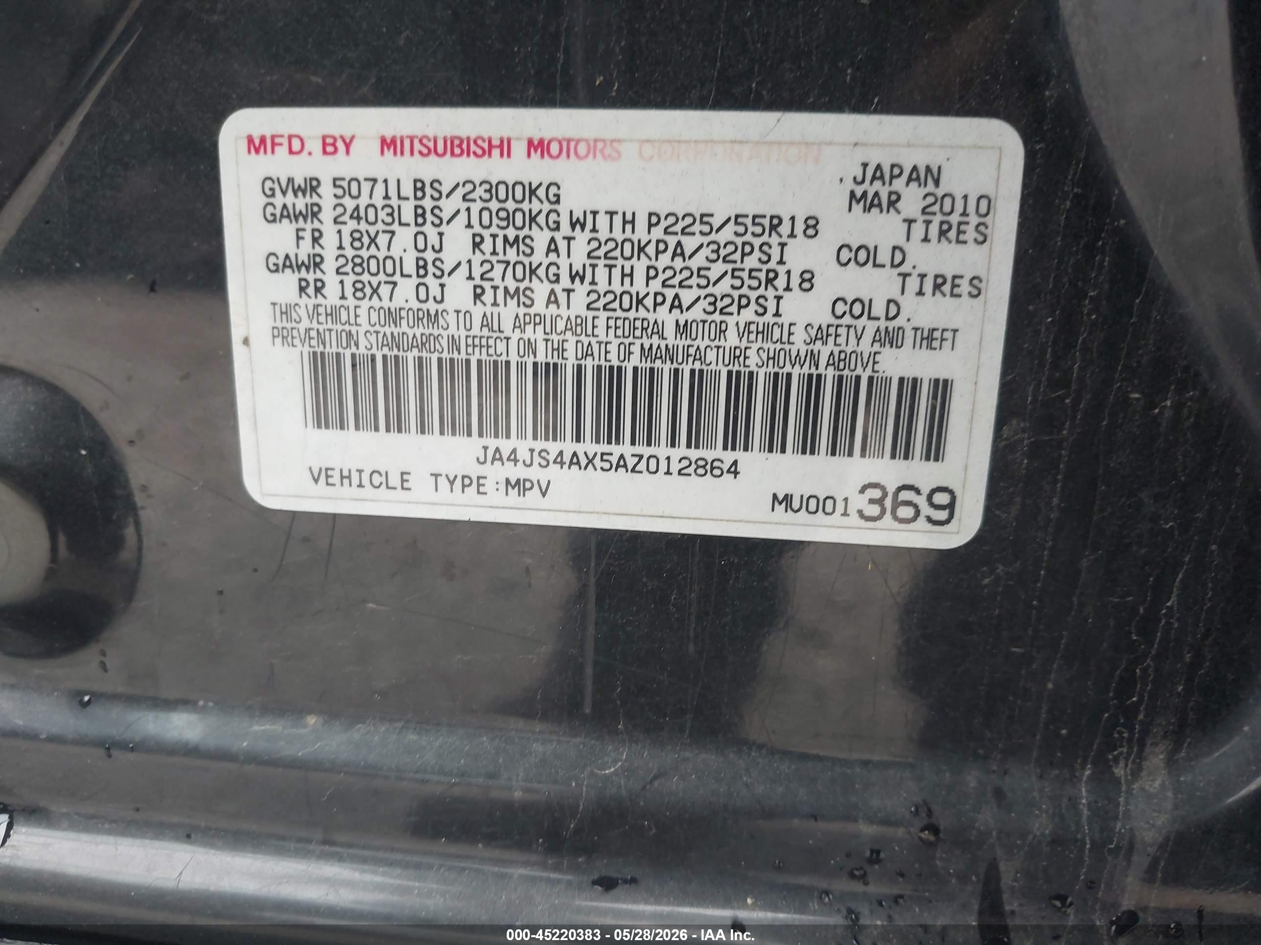 2010 Mitsubishi Outlander Xls Black vin: JA4JS4AX5AZ012864