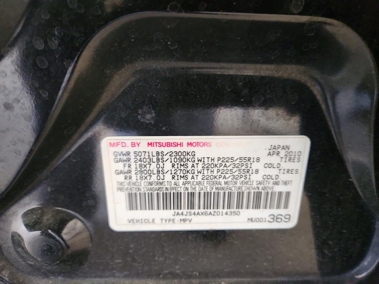 2010 Mitsubishi Outlander Xls Black vin: JA4JS4AX6AZ014350
