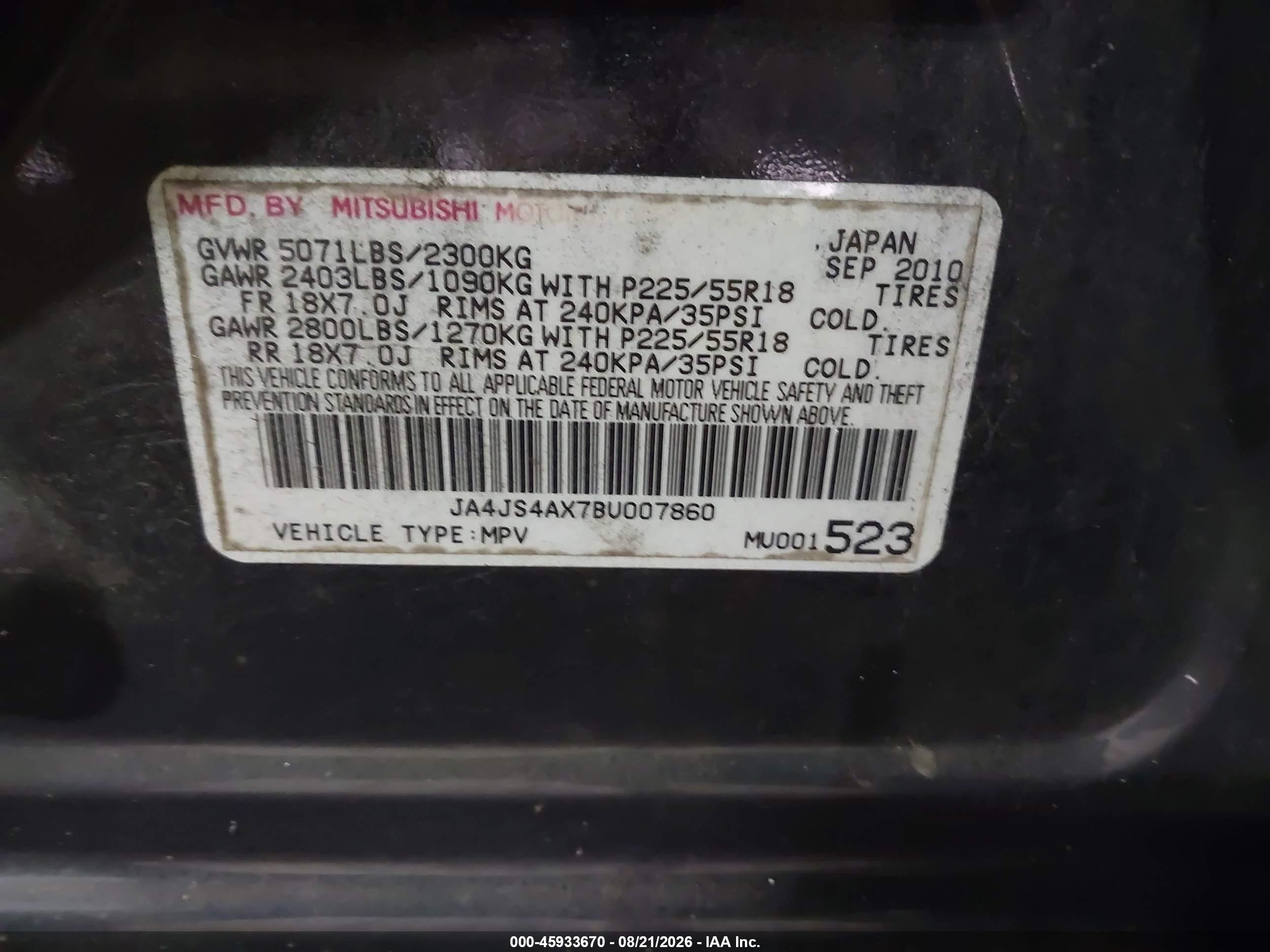 2011 Mitsubishi Outlander Xls Черный vin: JA4JS4AX7BU007860