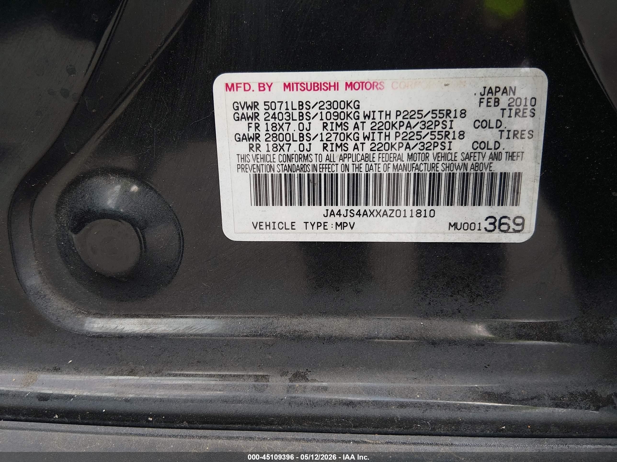 2010 Mitsubishi Outlander Xls Black vin: JA4JS4AXXAZ011810