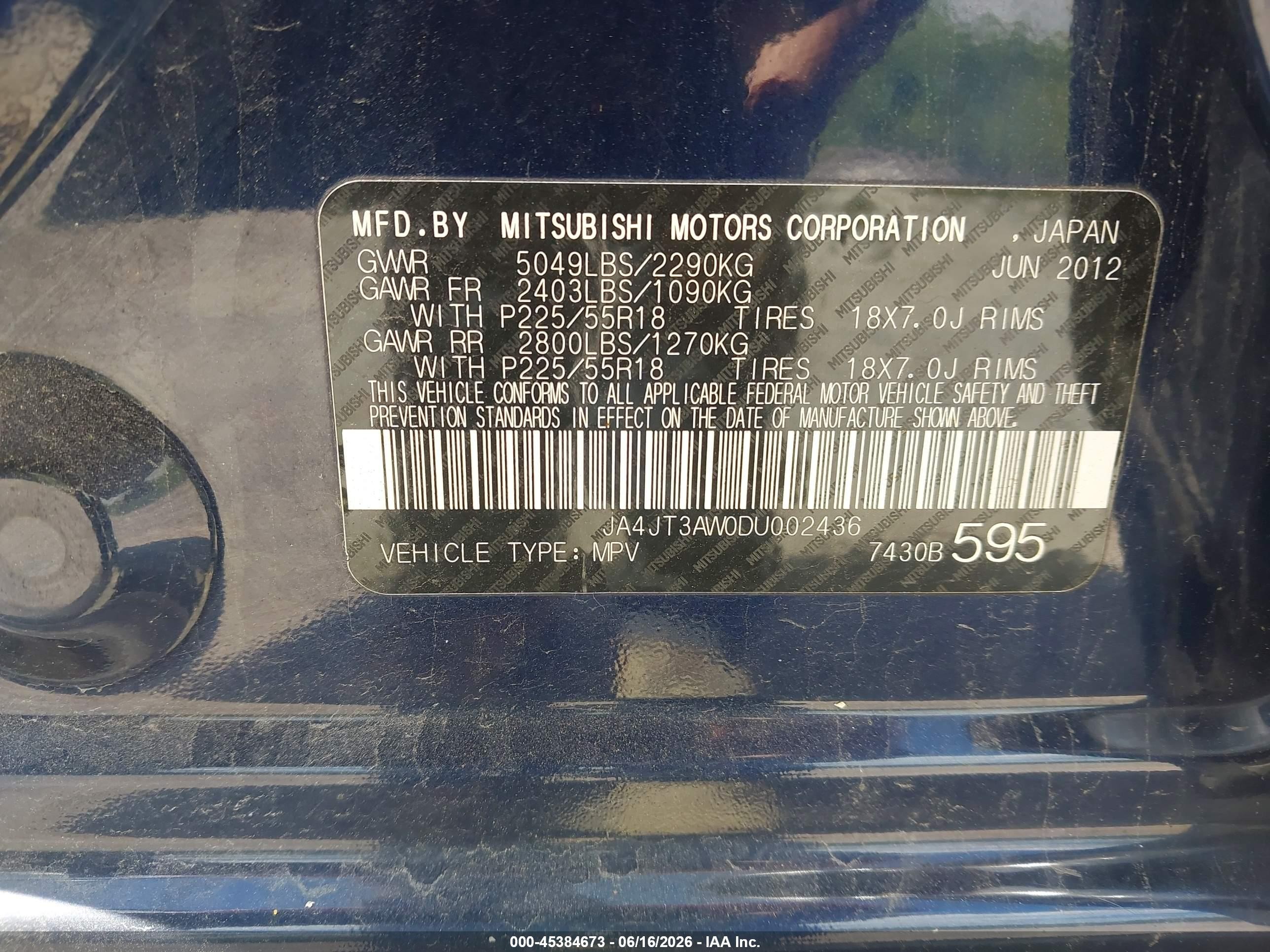 2013 Mitsubishi Outlander Se Blue vin: JA4JT3AW0DU002436