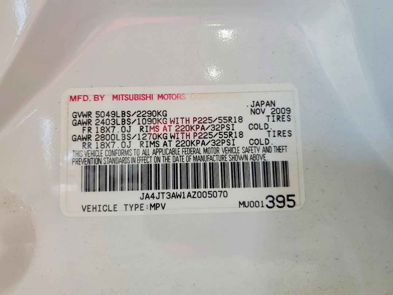 2010 Mitsubishi Outlander Se White vin: JA4JT3AW1AZ005070