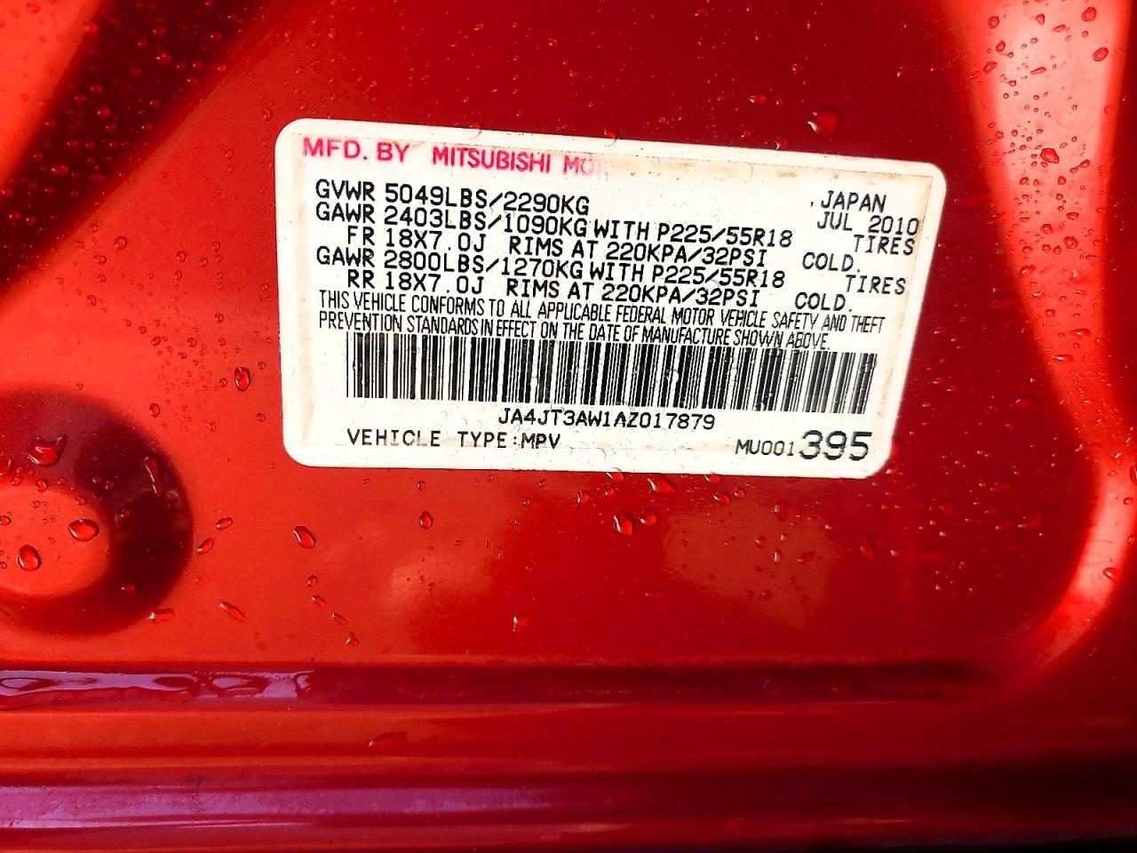 2010 Mitsubishi Outlander Se Burgundy vin: JA4JT3AW1AZ017879