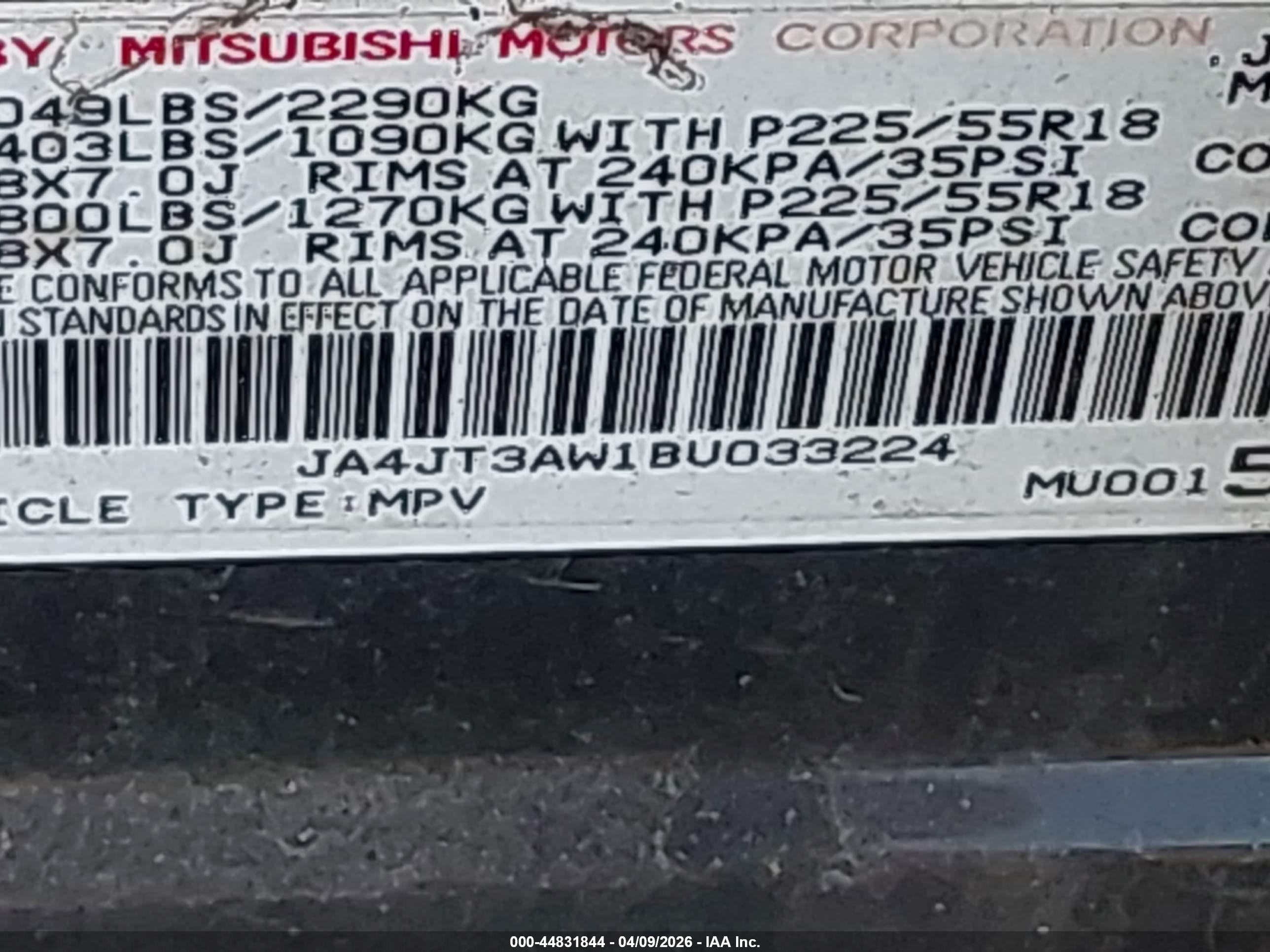 2011 Mitsubishi Outlander Se Black vin: JA4JT3AW1BU033224