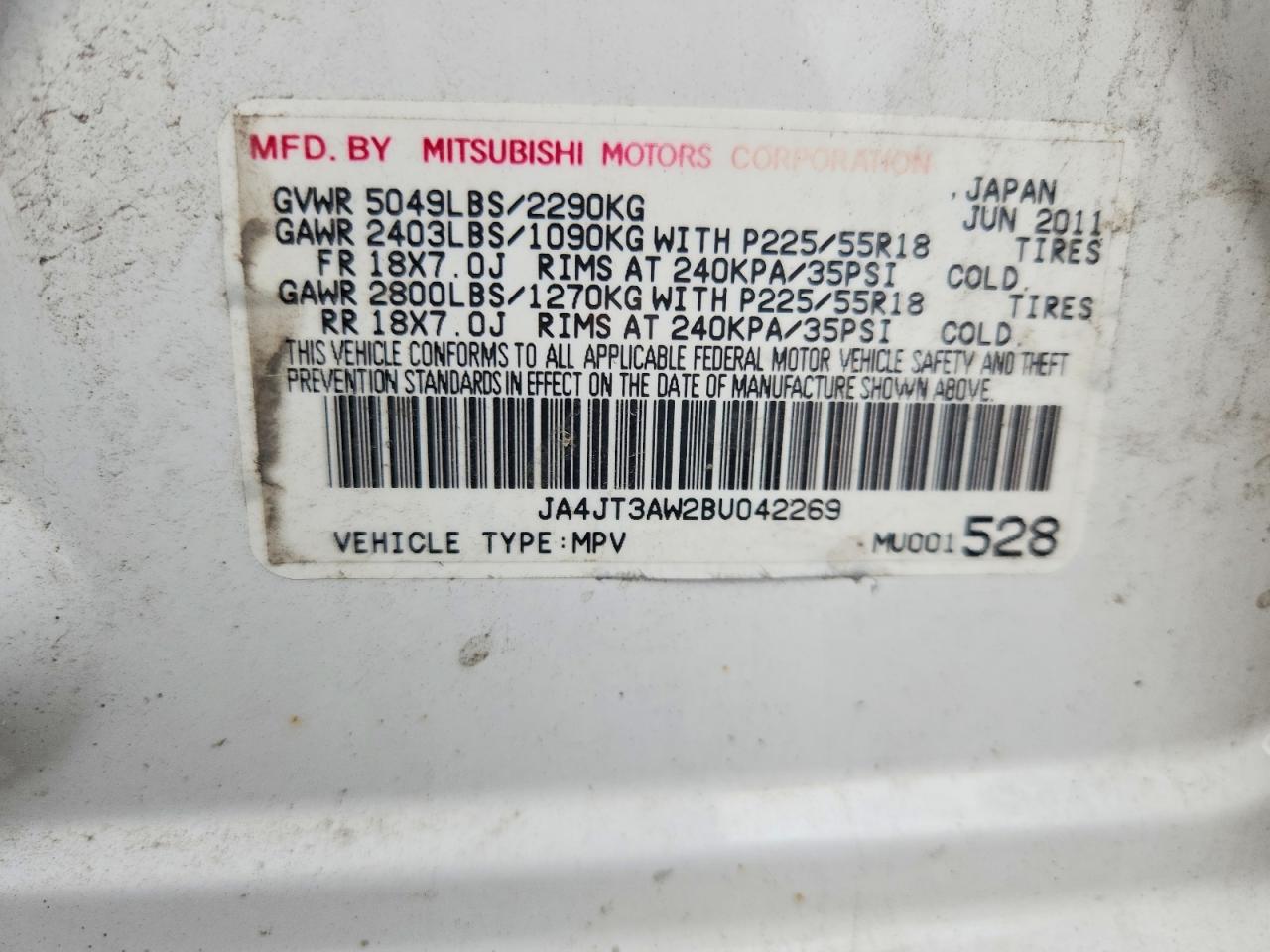 2011 Mitsubishi Outlander Se Белый vin: JA4JT3AW2BU042269