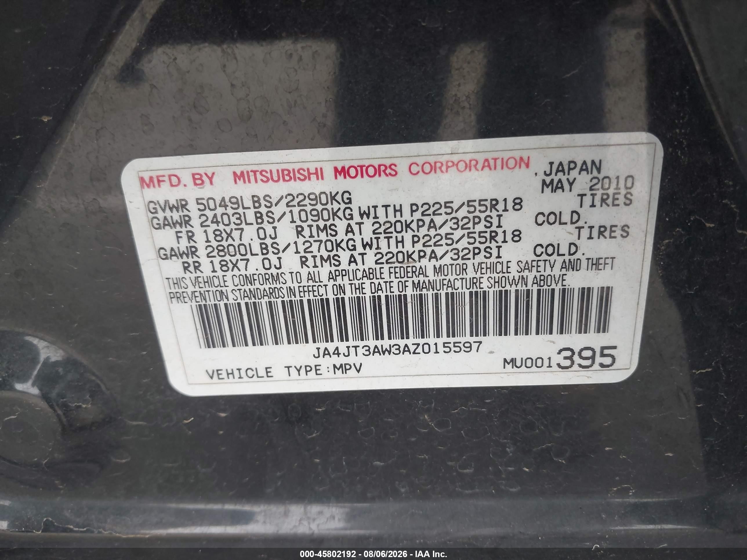 2010 Mitsubishi Outlander Se Black vin: JA4JT3AW3AZ015597