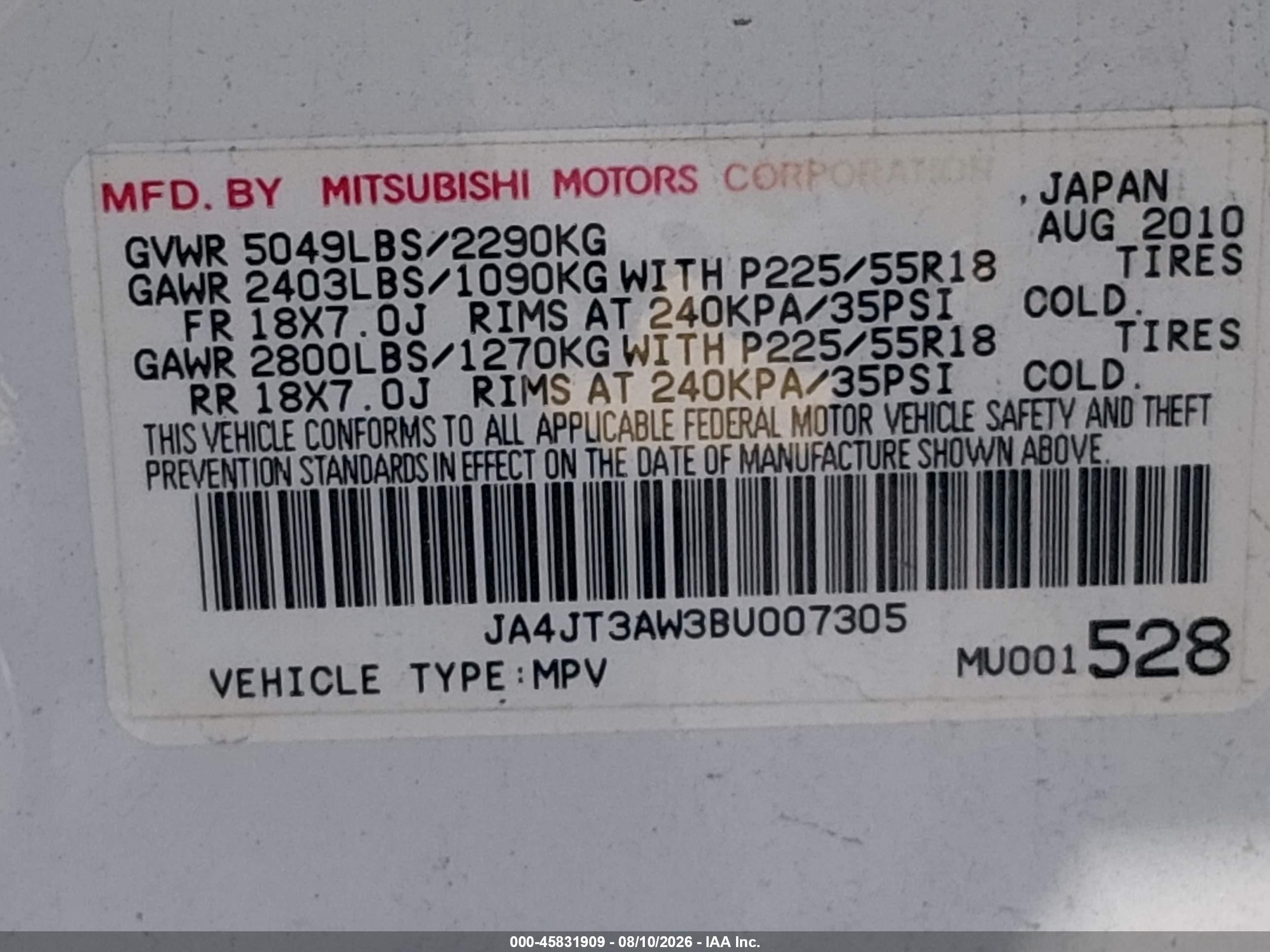 2011 Mitsubishi Outlander Se White vin: JA4JT3AW3BU007305