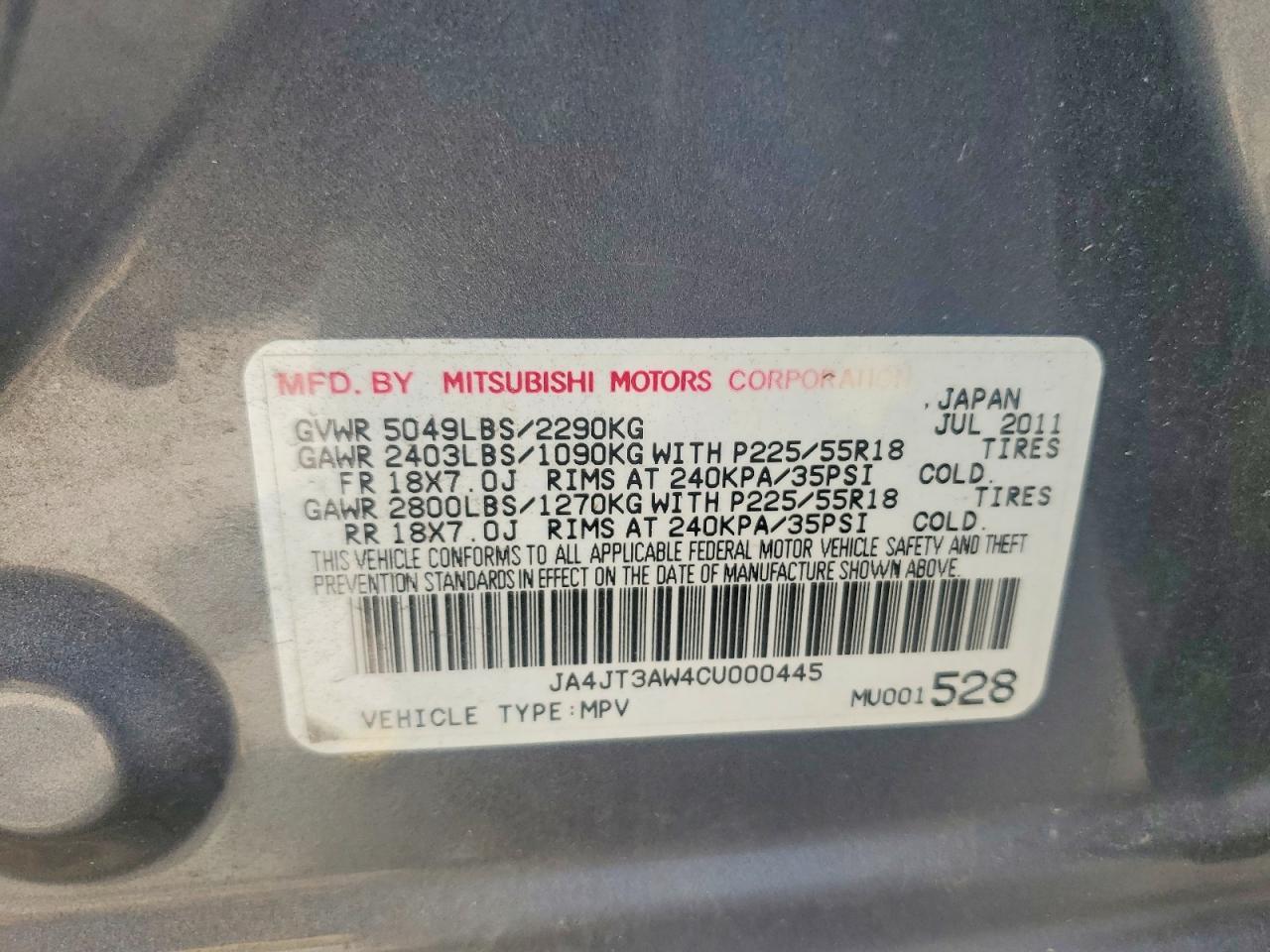 2012 Mitsubishi Outlander Se Gray vin: JA4JT3AW4CU000445