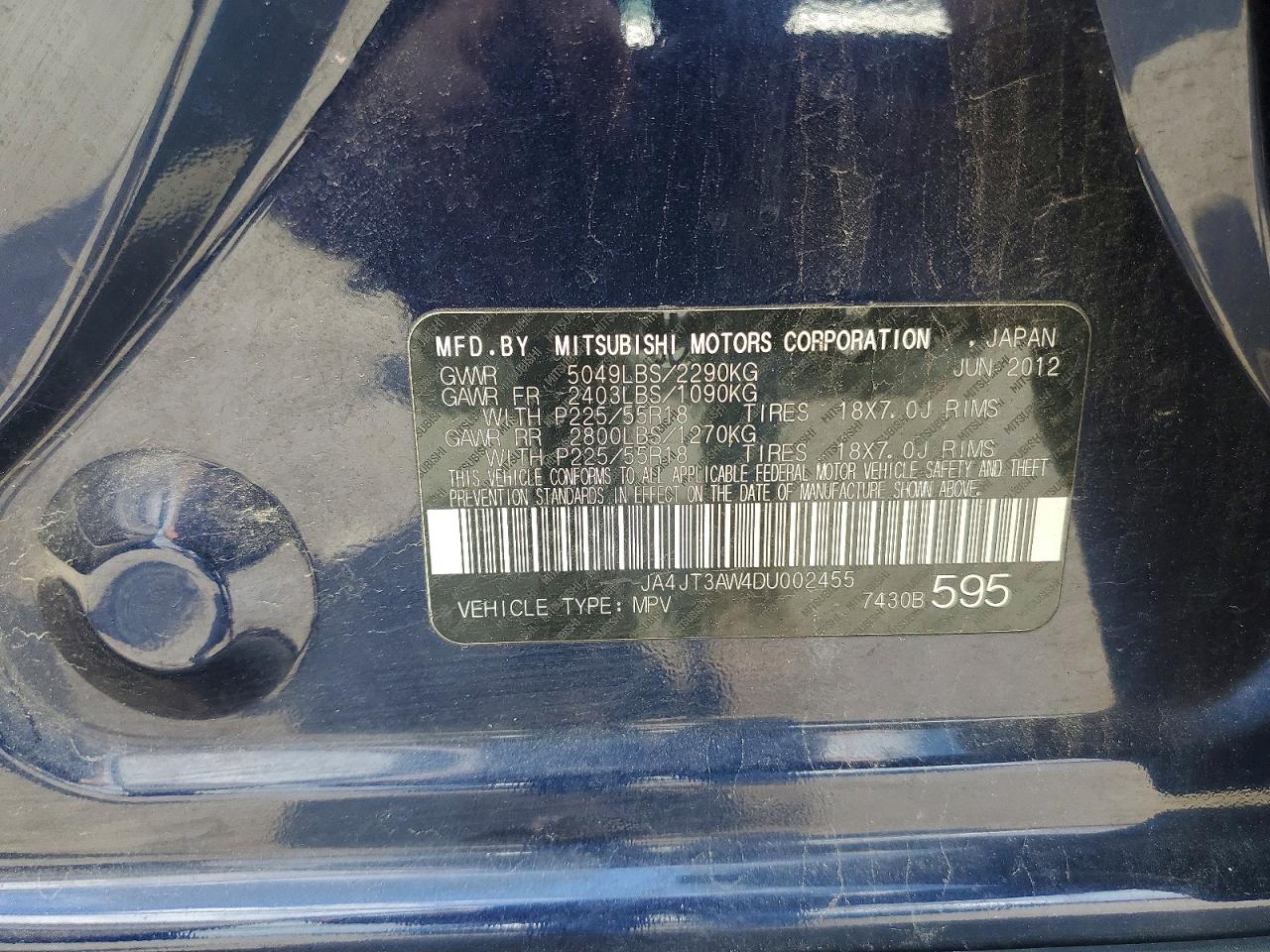 2013 Mitsubishi Outlander Se Blue vin: JA4JT3AW4DU002455
