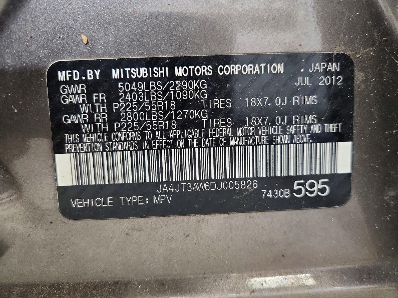 2013 Mitsubishi Outlander Se Gray vin: JA4JT3AW6DU005826