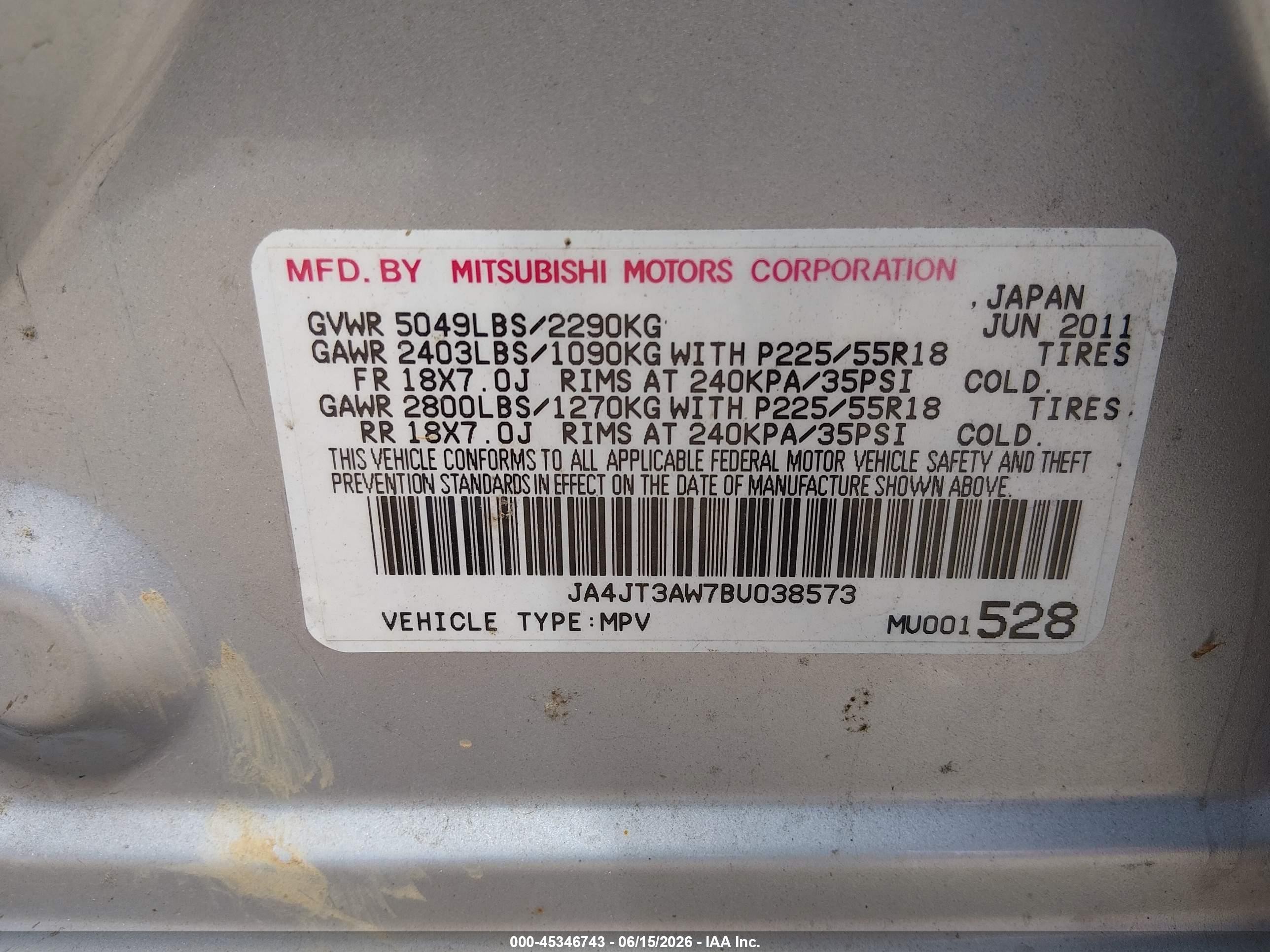 2011 Mitsubishi Outlander Se Silver vin: JA4JT3AW7BU038573