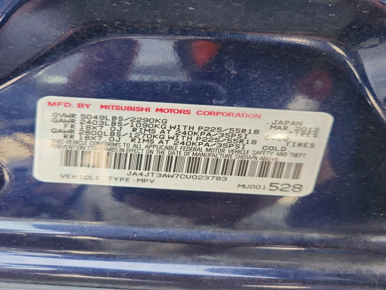 2012 Mitsubishi Outlander Se Blue vin: JA4JT3AW7CU023783