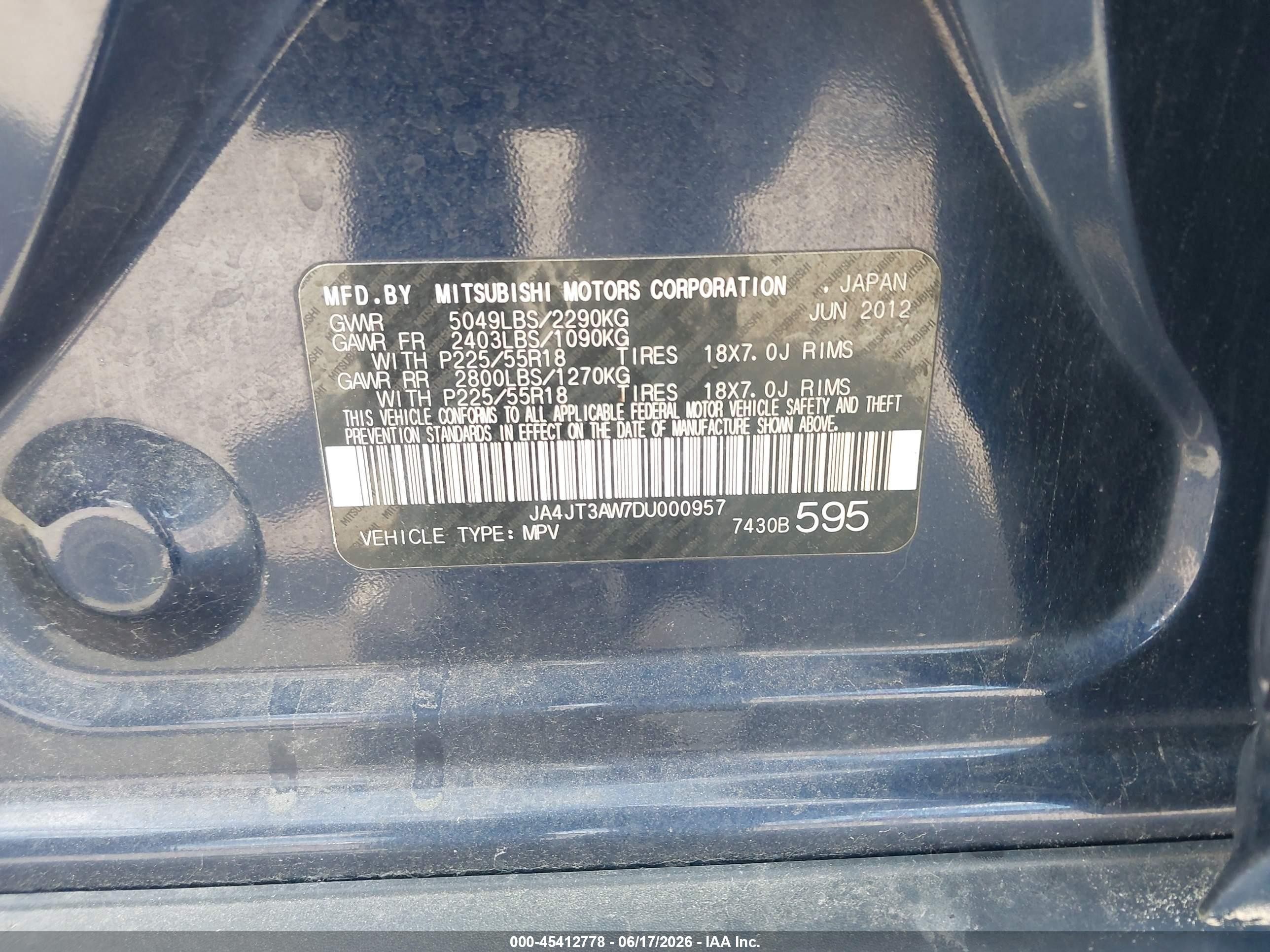 2013 Mitsubishi Outlander Se Blue vin: JA4JT3AW7DU000957