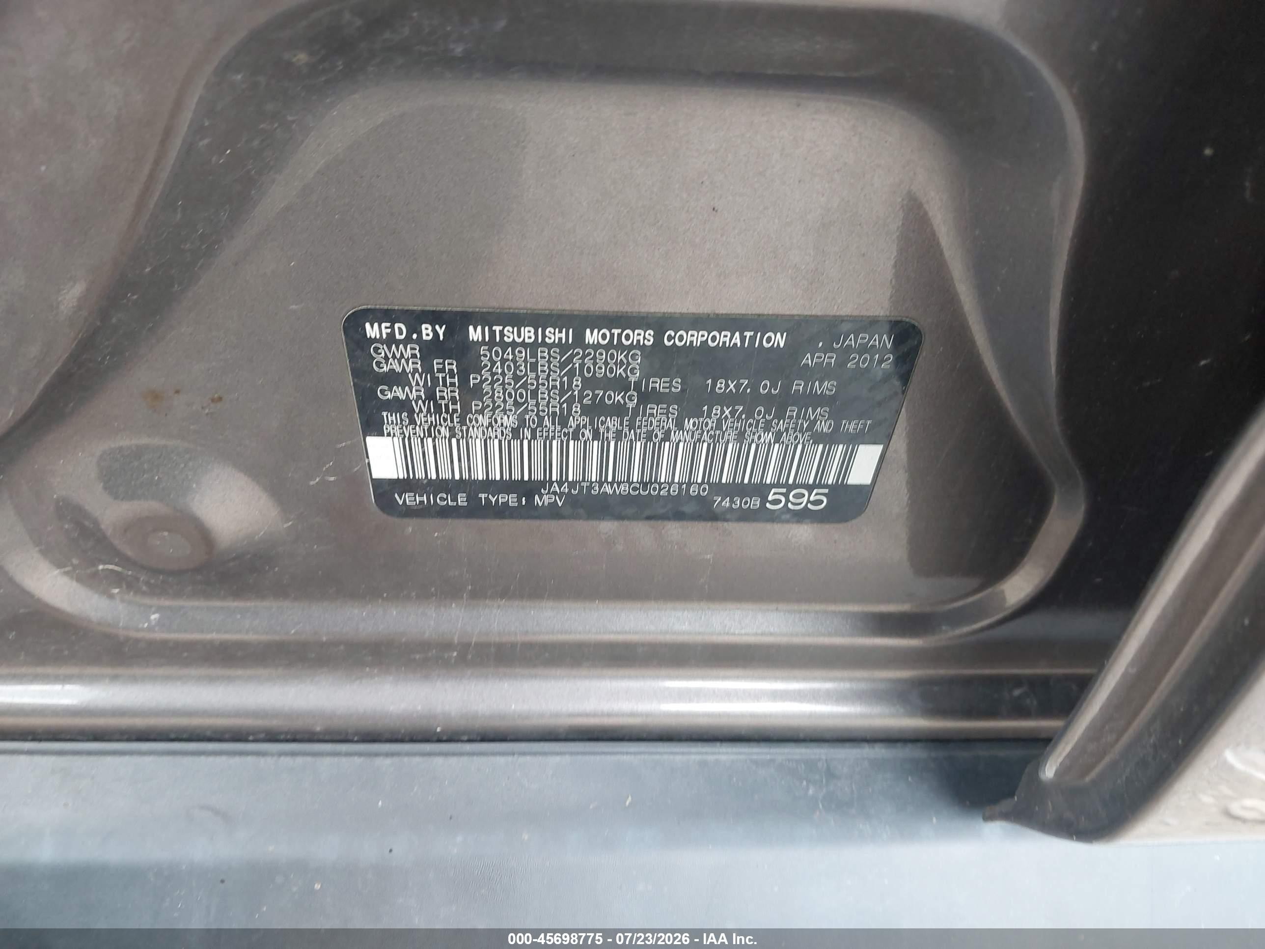 2012 Mitsubishi Outlander Se Tan vin: JA4JT3AW8CU026160