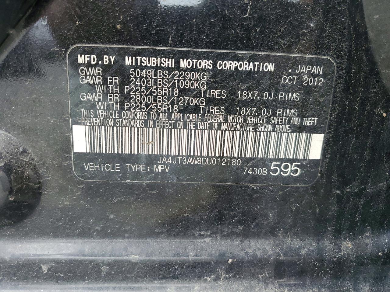 2013 Mitsubishi Outlander Se Black vin: JA4JT3AW8DU012180