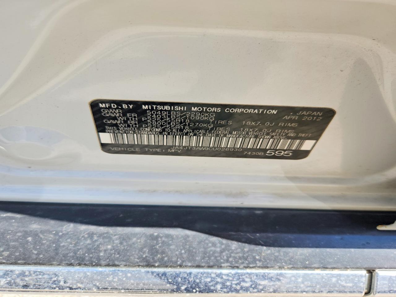 2012 Mitsubishi Outlander Se White vin: JA4JT3AW9CU026930