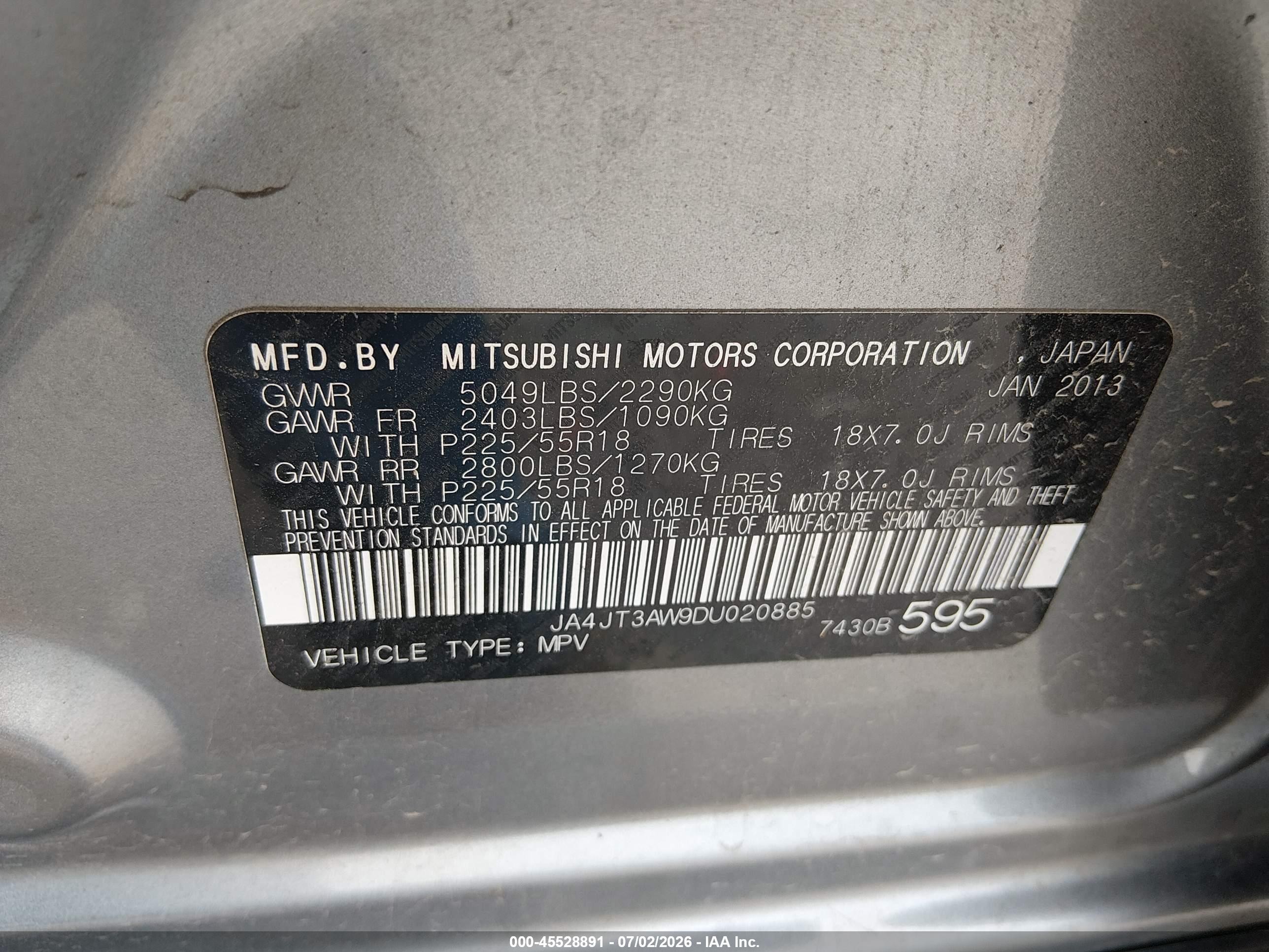 2013 Mitsubishi Outlander Se Gray vin: JA4JT3AW9DU020885