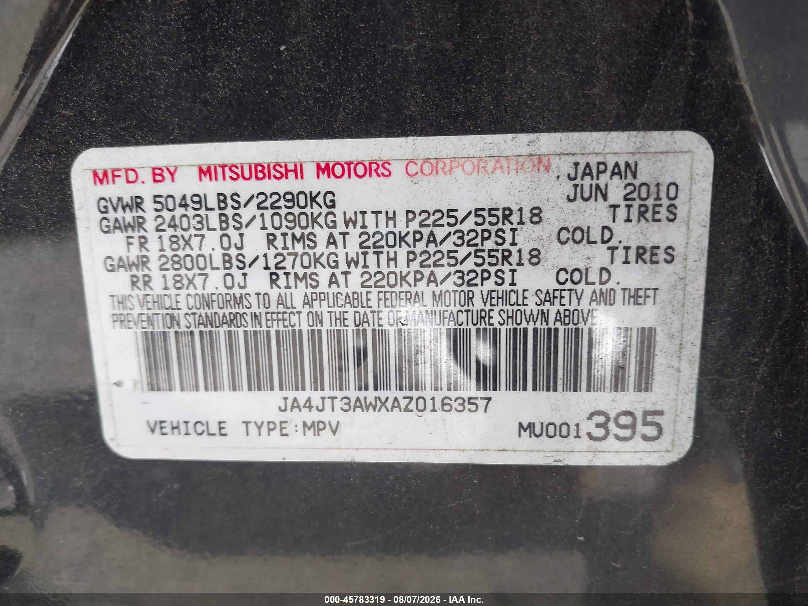 2010 Mitsubishi Outlander Se Black vin: JA4JT3AWXAZ016357