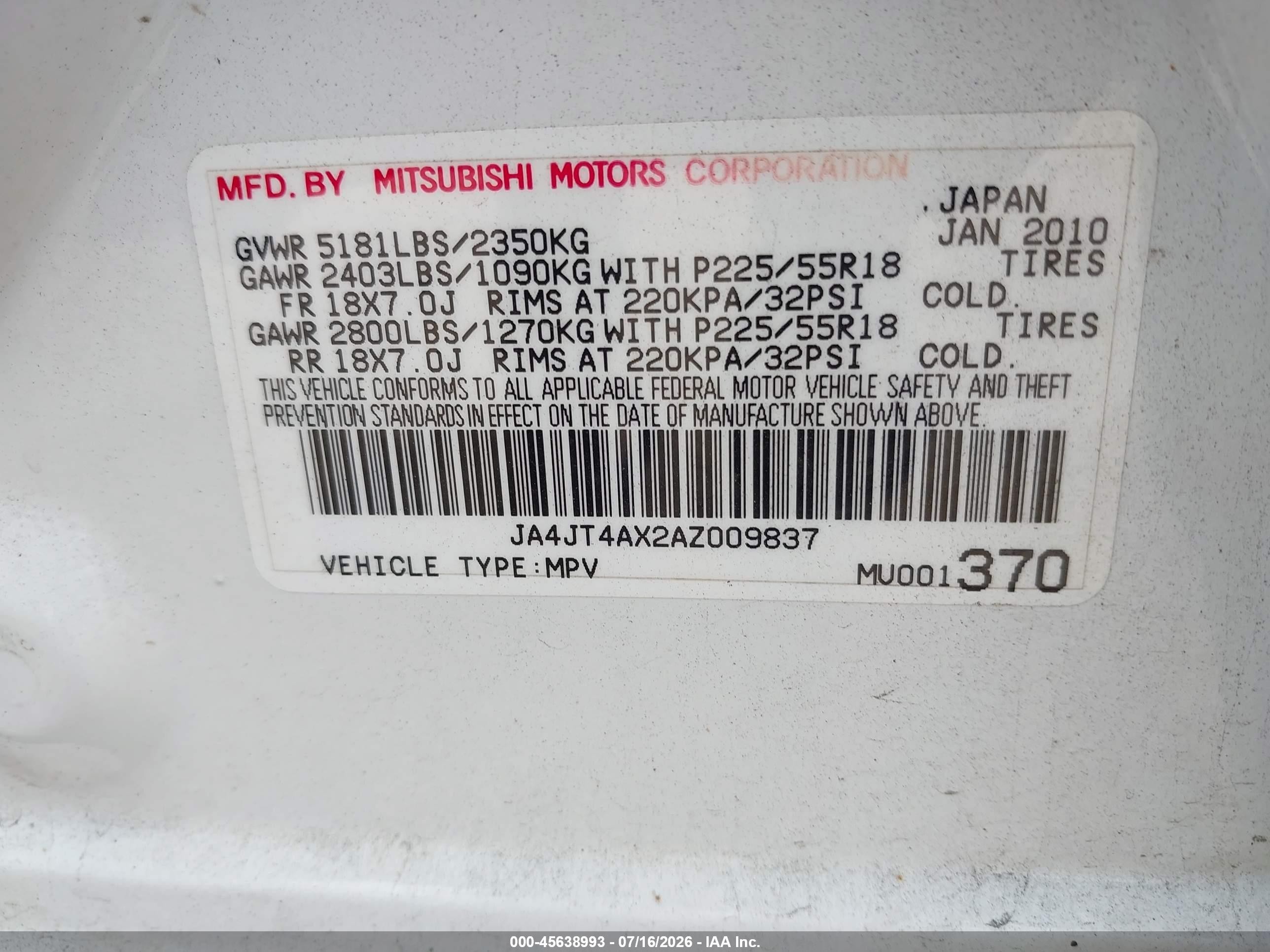 2010 Mitsubishi Outlander Xls White vin: JA4JT4AX2AZ009837