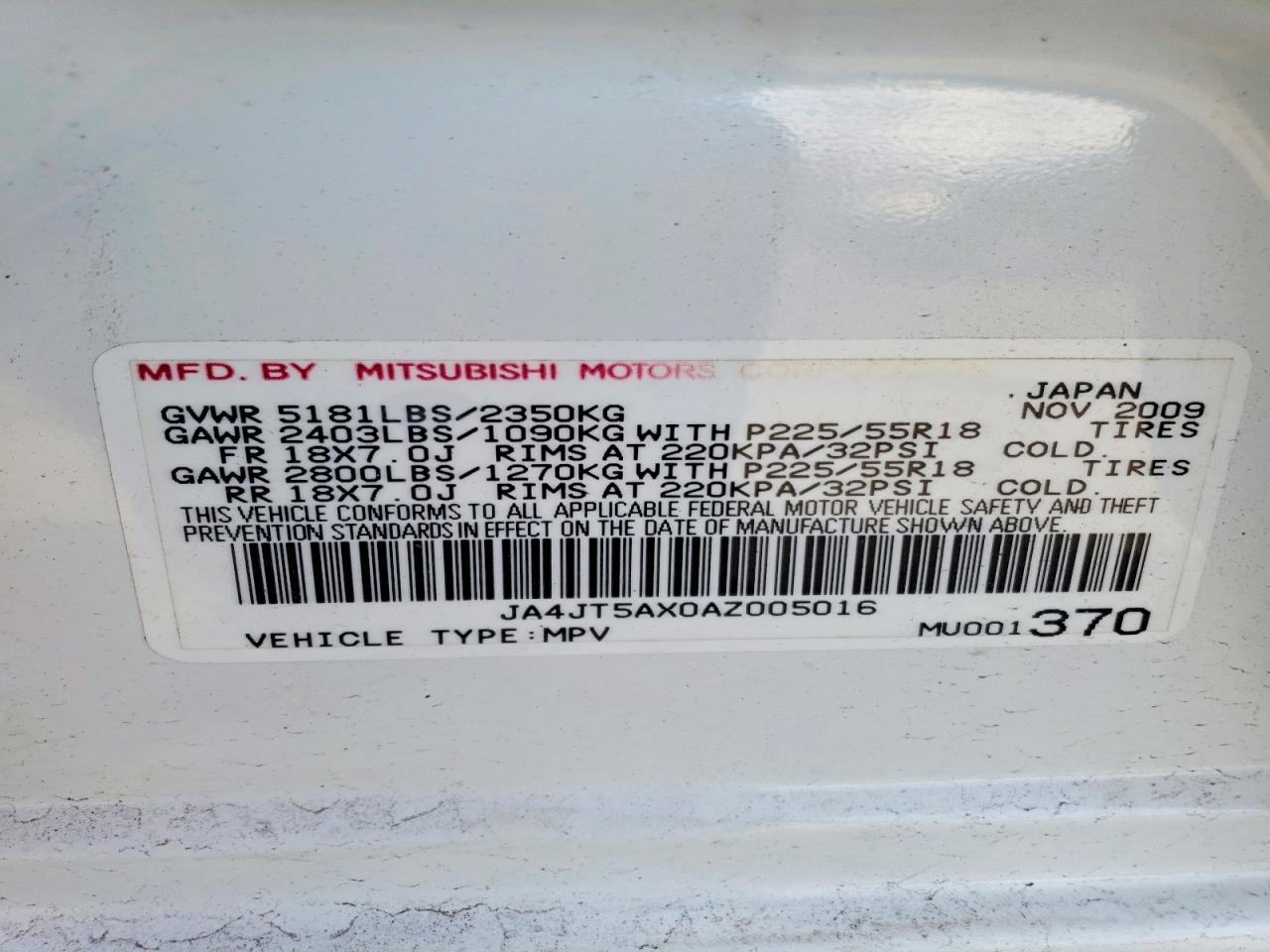 2010 Mitsubishi Outlander Gt Белый vin: JA4JT5AX0AZ005016
