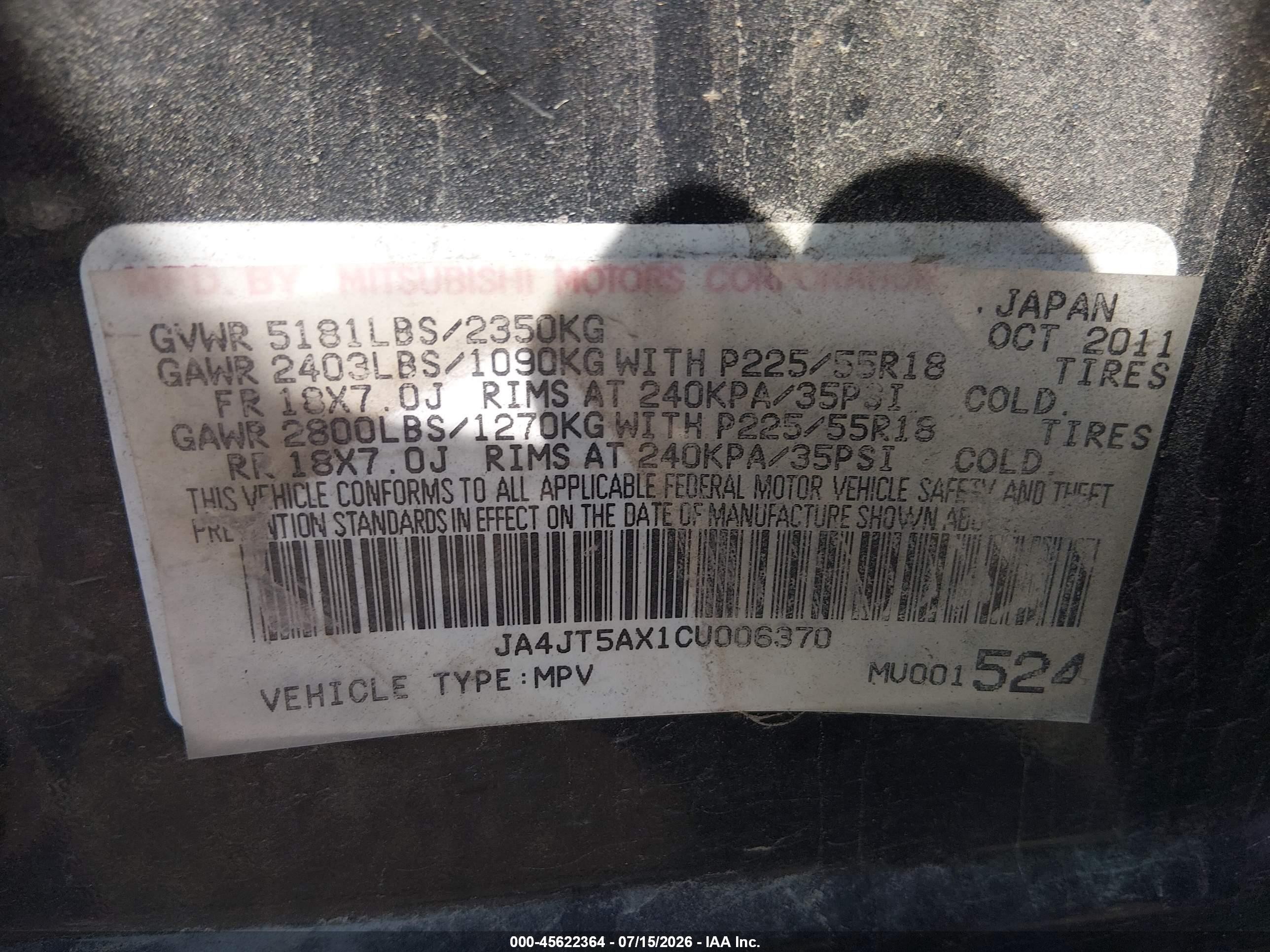 2012 Mitsubishi Outlander Gt Black vin: JA4JT5AX1CU006370