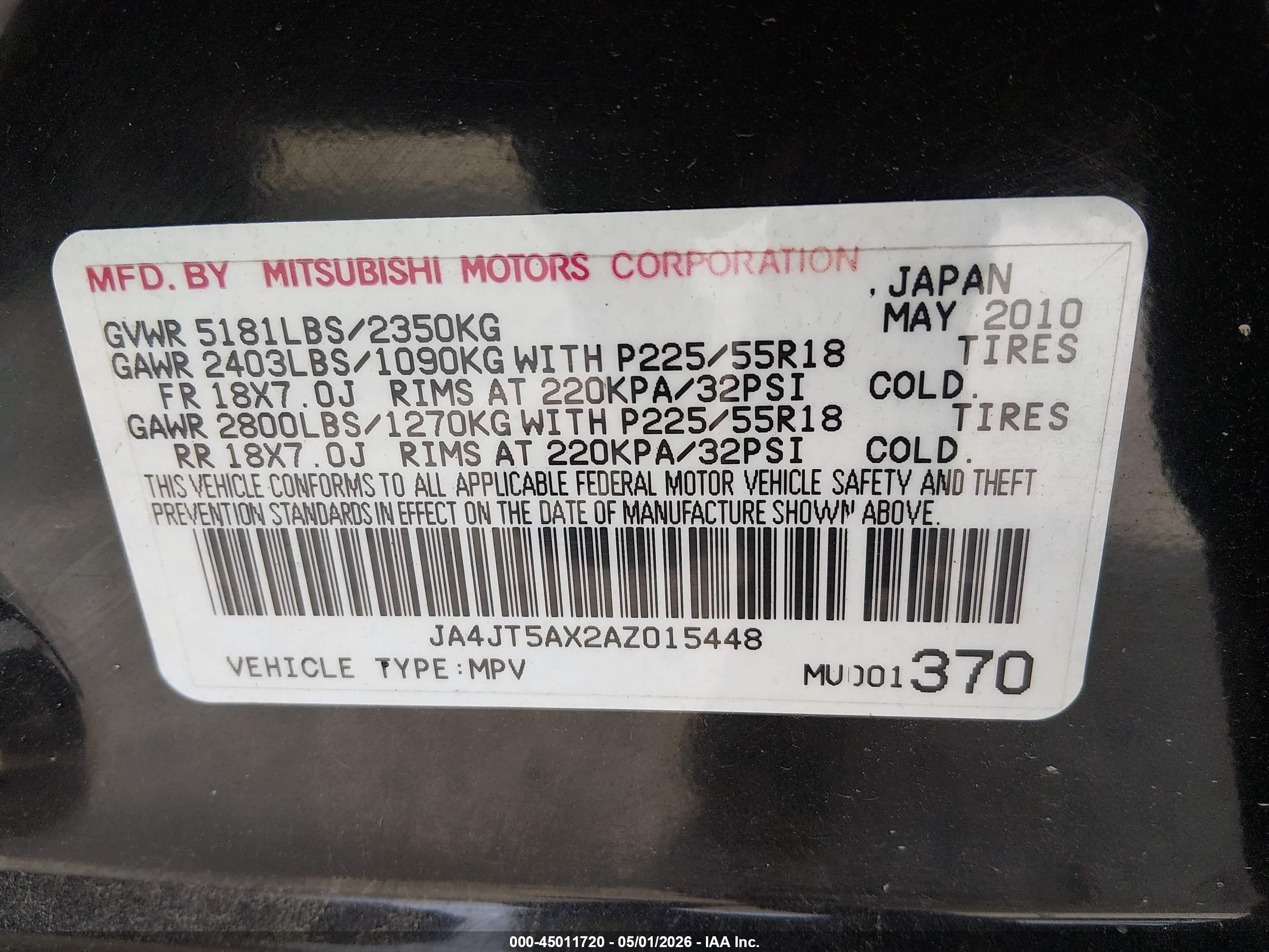2010 Mitsubishi Outlander Gt Black vin: JA4JT5AX2AZ015448