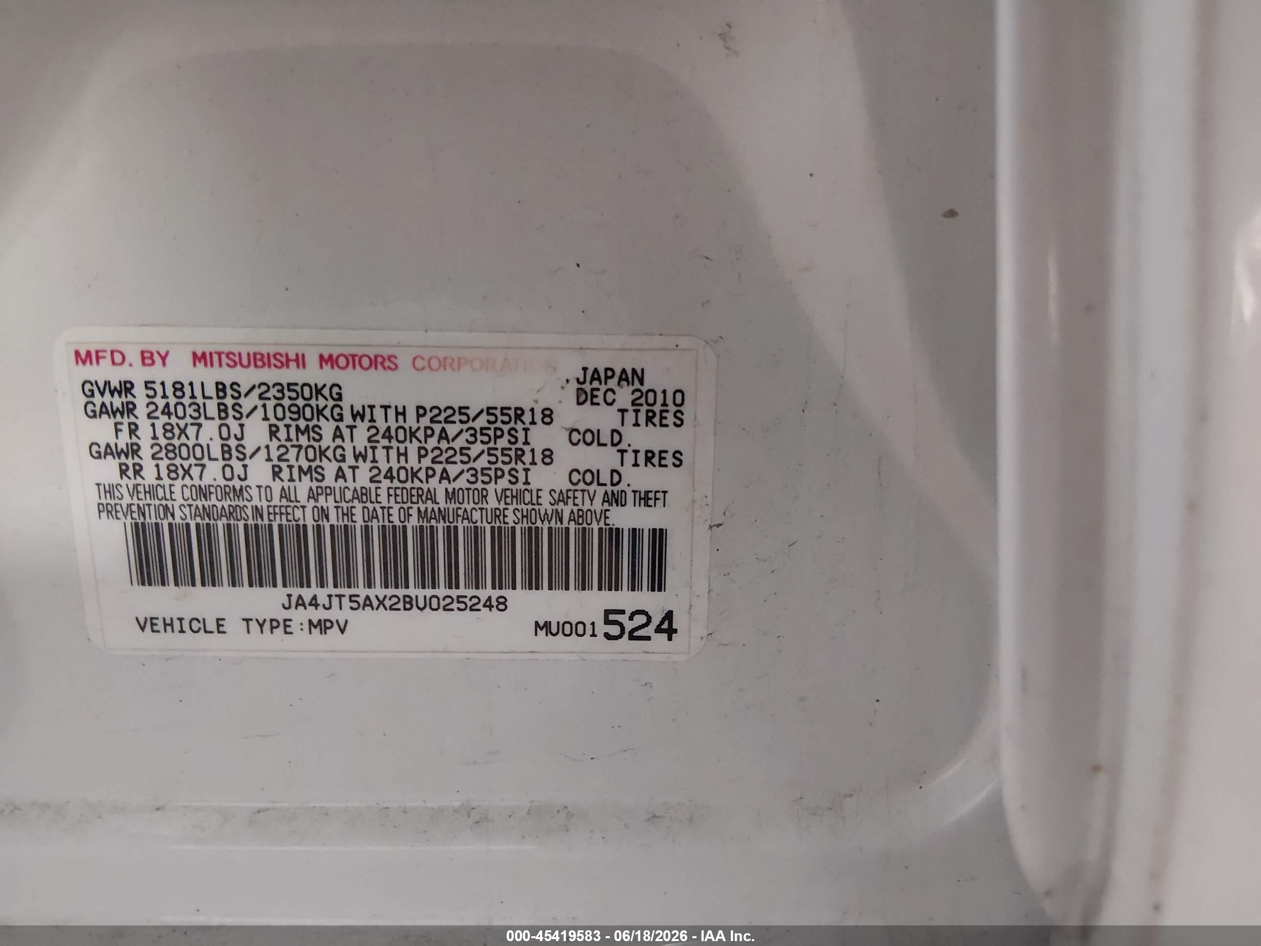 2011 Mitsubishi Outlander Gt White vin: JA4JT5AX2BU025248