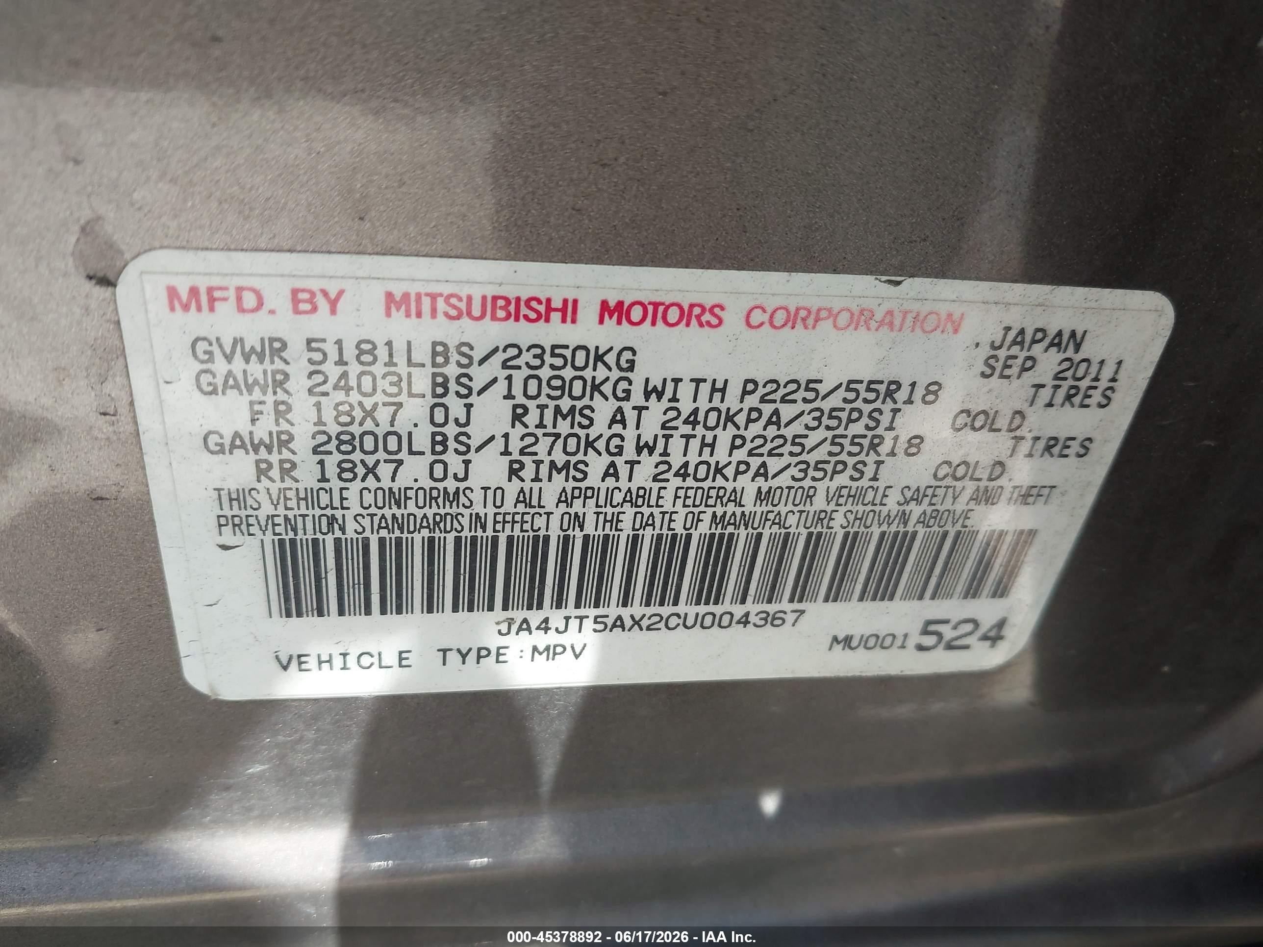 2012 Mitsubishi Outlander Gt Gray vin: JA4JT5AX2CU004367