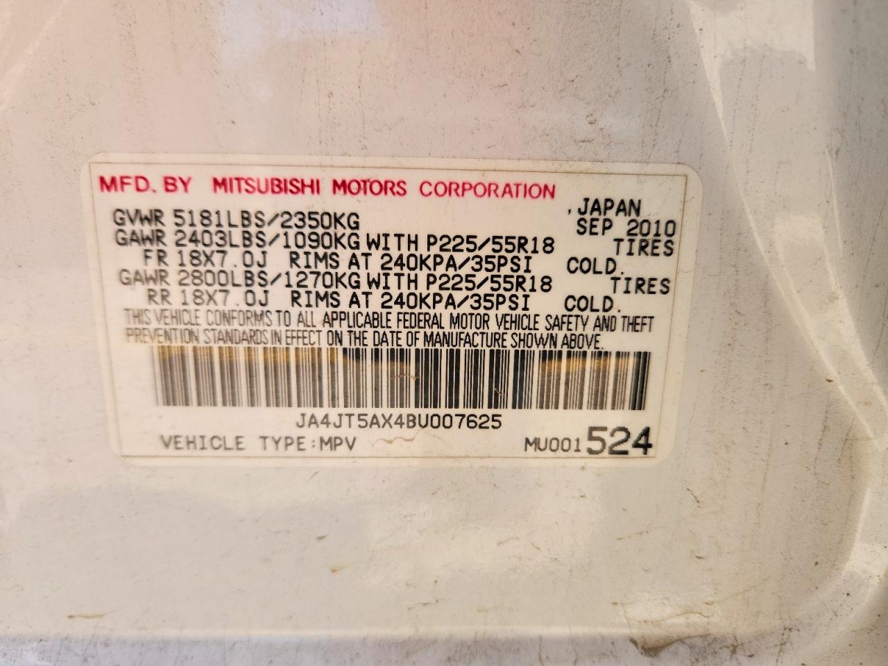 2011 Mitsubishi Outlander Gt White vin: JA4JT5AX4BU007625