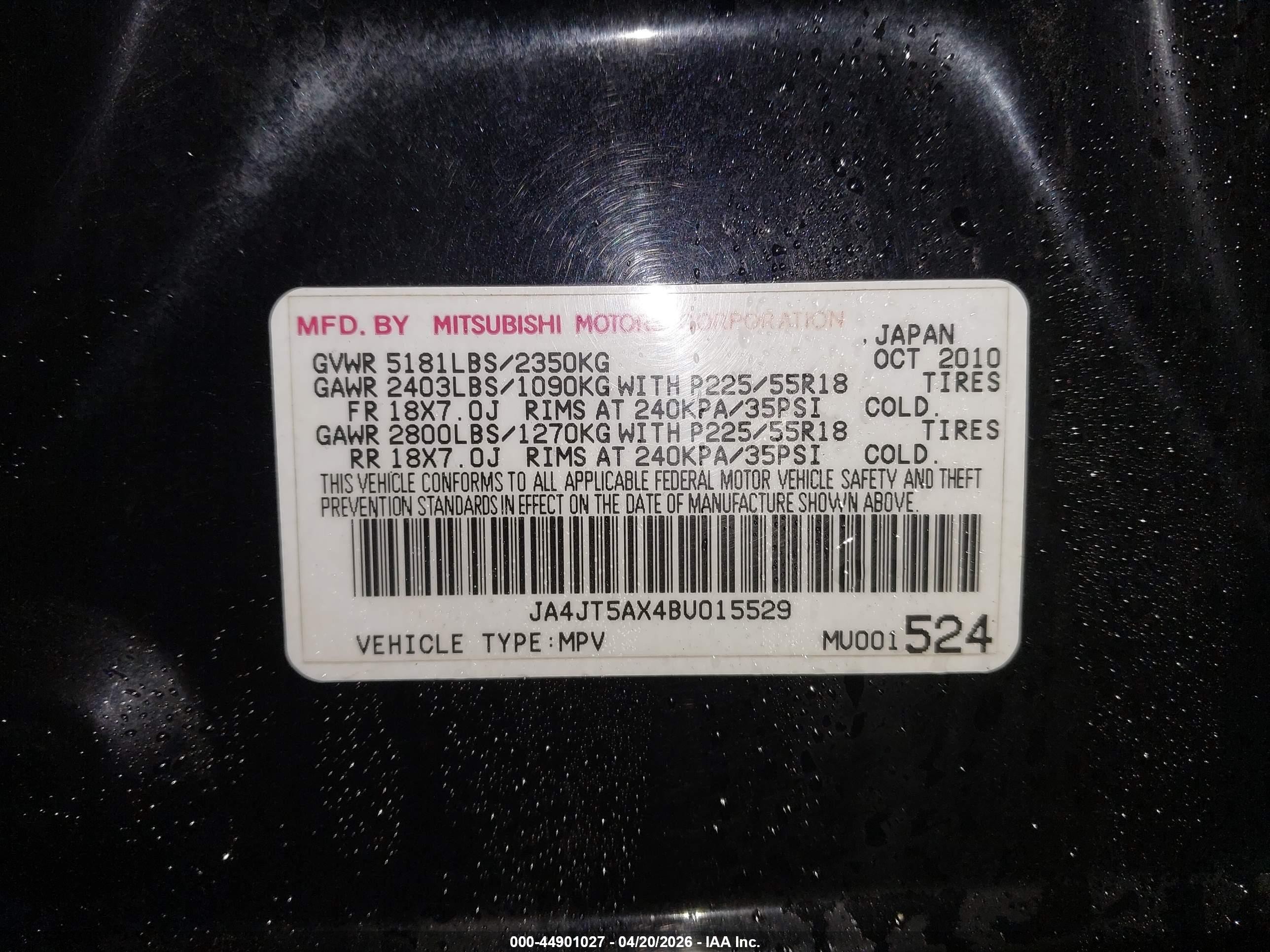 2011 Mitsubishi Outlander Gt Black vin: JA4JT5AX4BU015529