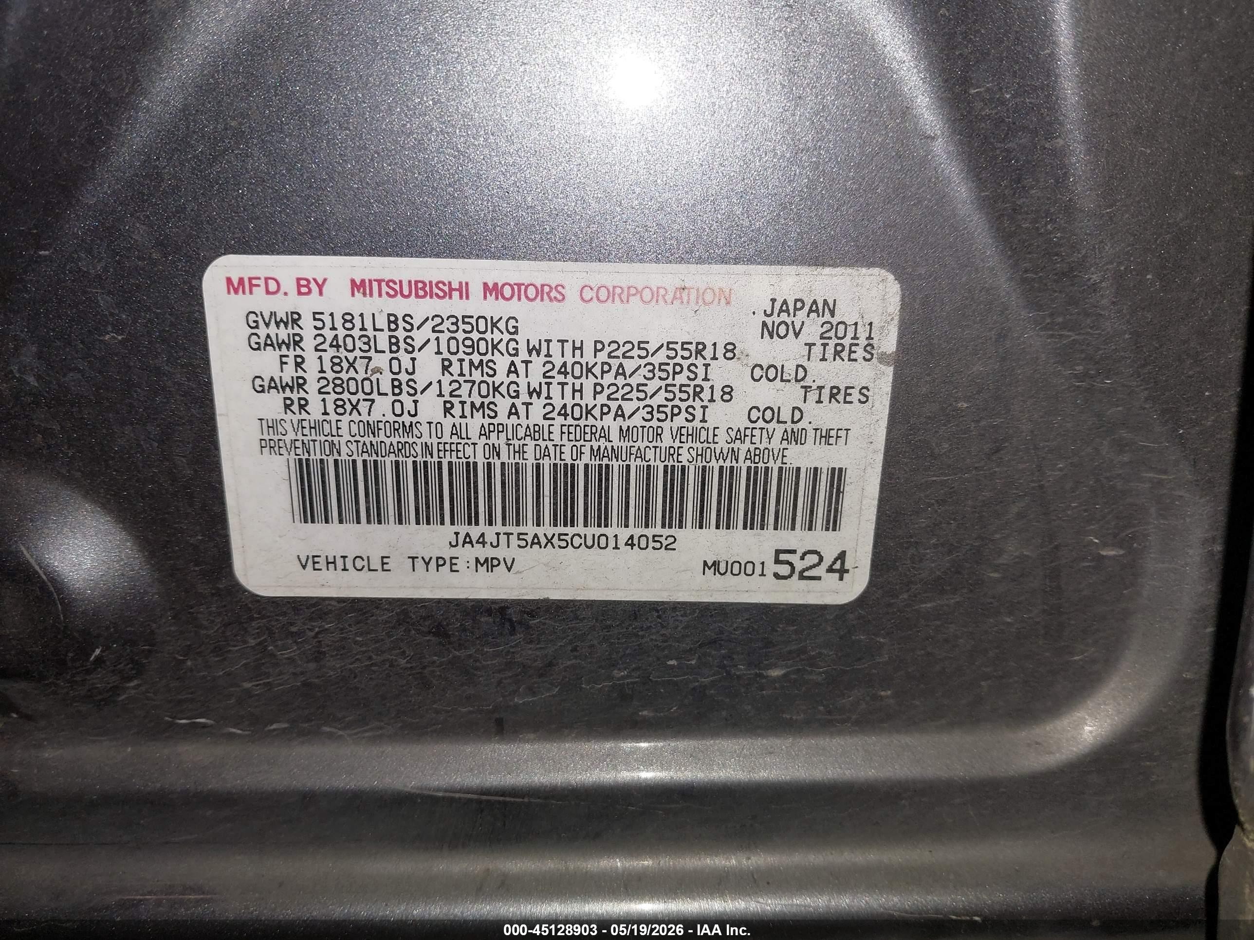 2012 Mitsubishi Outlander Gt Gray vin: JA4JT5AX5CU014052
