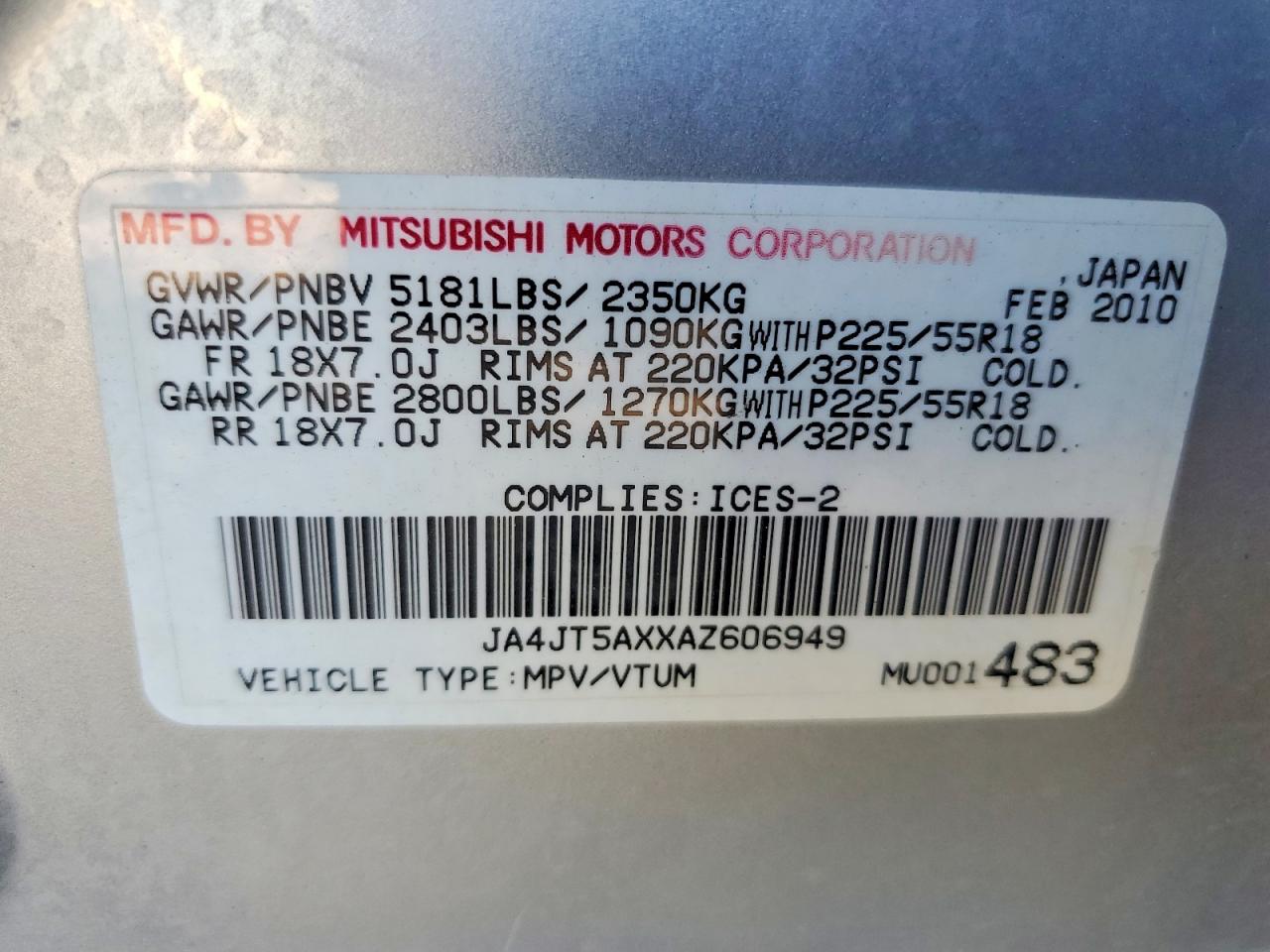 2010 Mitsubishi Outlander Gt Silver vin: JA4JT5AXXAZ606949