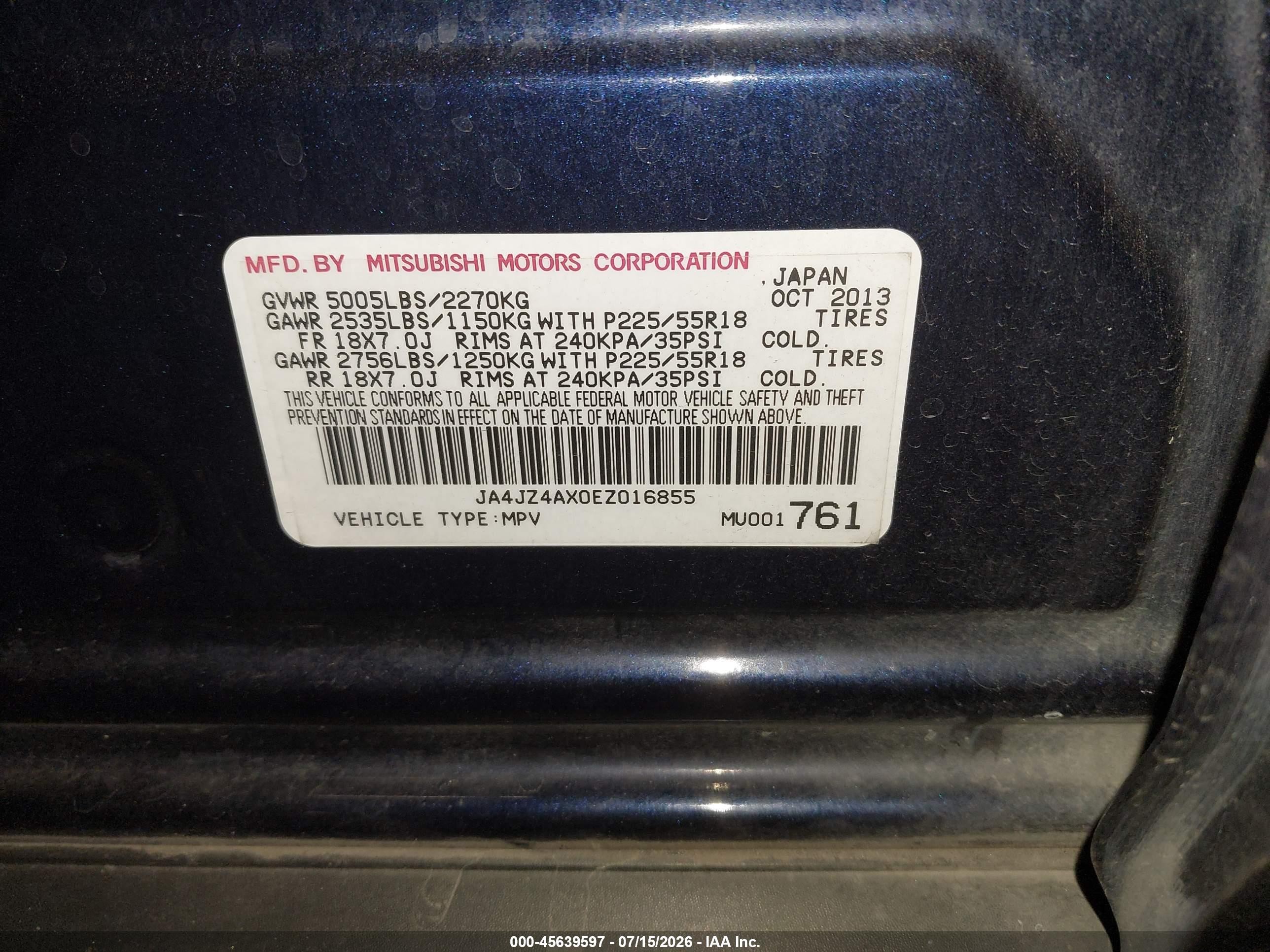 2014 Mitsubishi Outlander Gt Blue vin: JA4JZ4AX0EZ016855