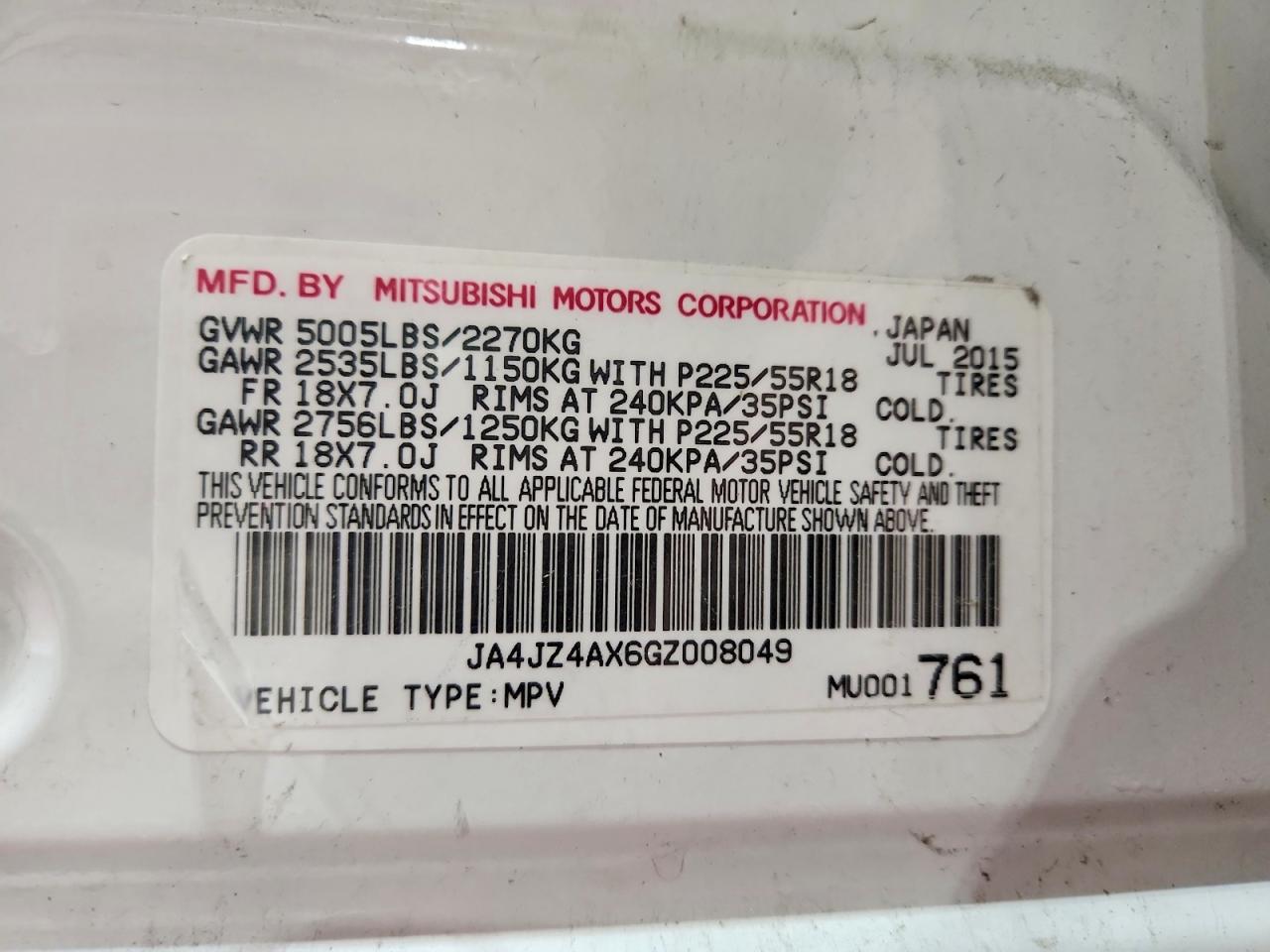 2016 Mitsubishi Outlander Gt White vin: JA4JZ4AX6GZ008049