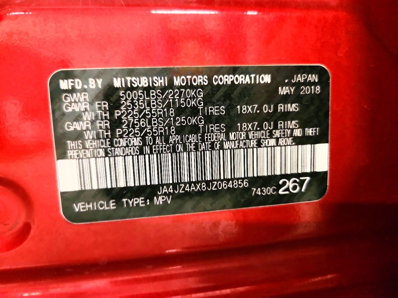 2018 Mitsubishi Outlander Gt Красный vin: JA4JZ4AX8JZ064856