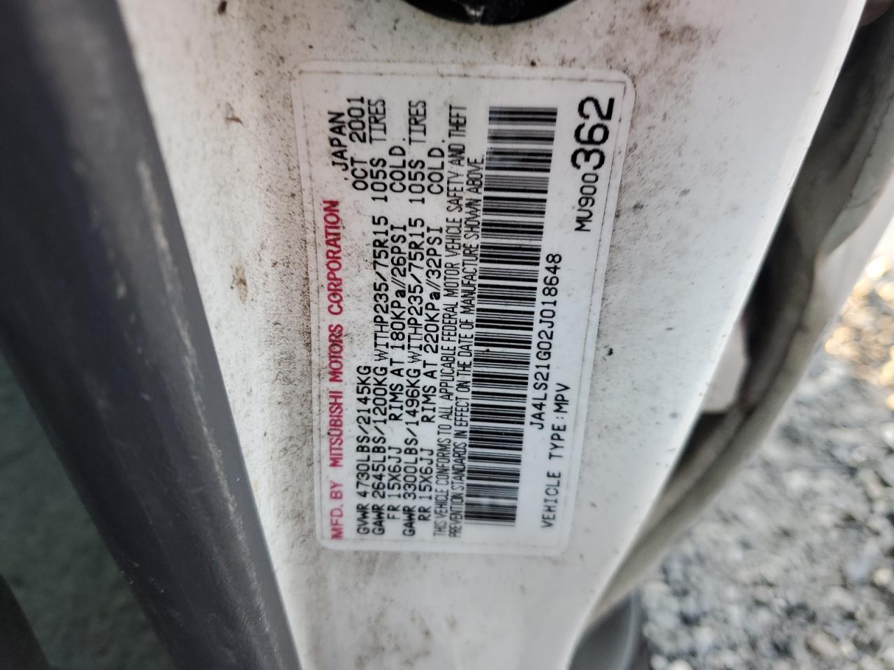 2002 Mitsubishi Montero Sport White vin: JA4LS21G02J018648